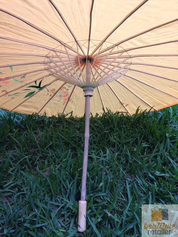 PARASOL UMBRELLA Chinese Japanese Bamboo Flower Pattern Fabric 80cm Diameter - Yellow 4