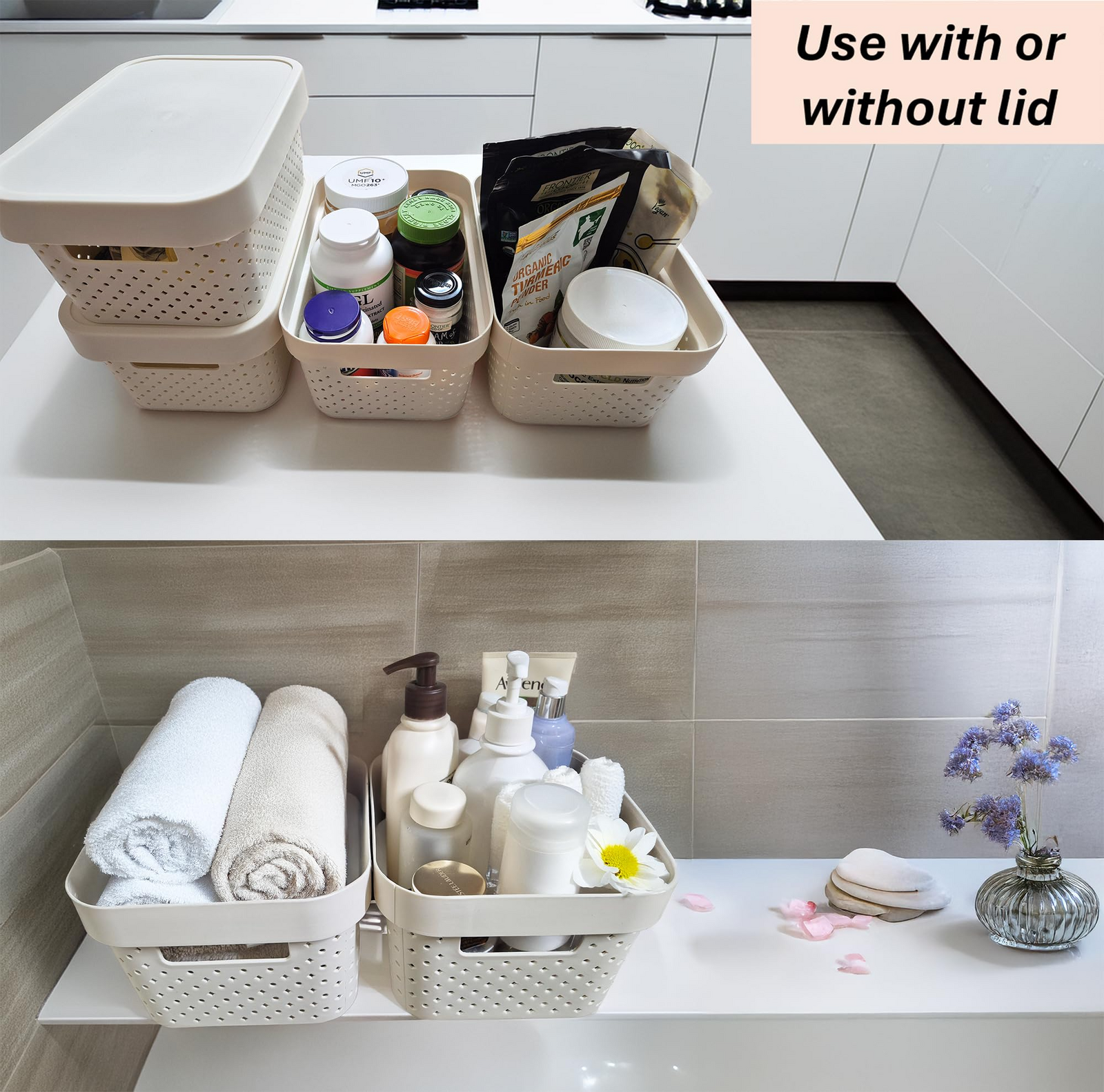 24x 5L Premium Plastic Storage Basket Container Box w/ Lid Dot Pattern (26.5*18*12.5cm) 3