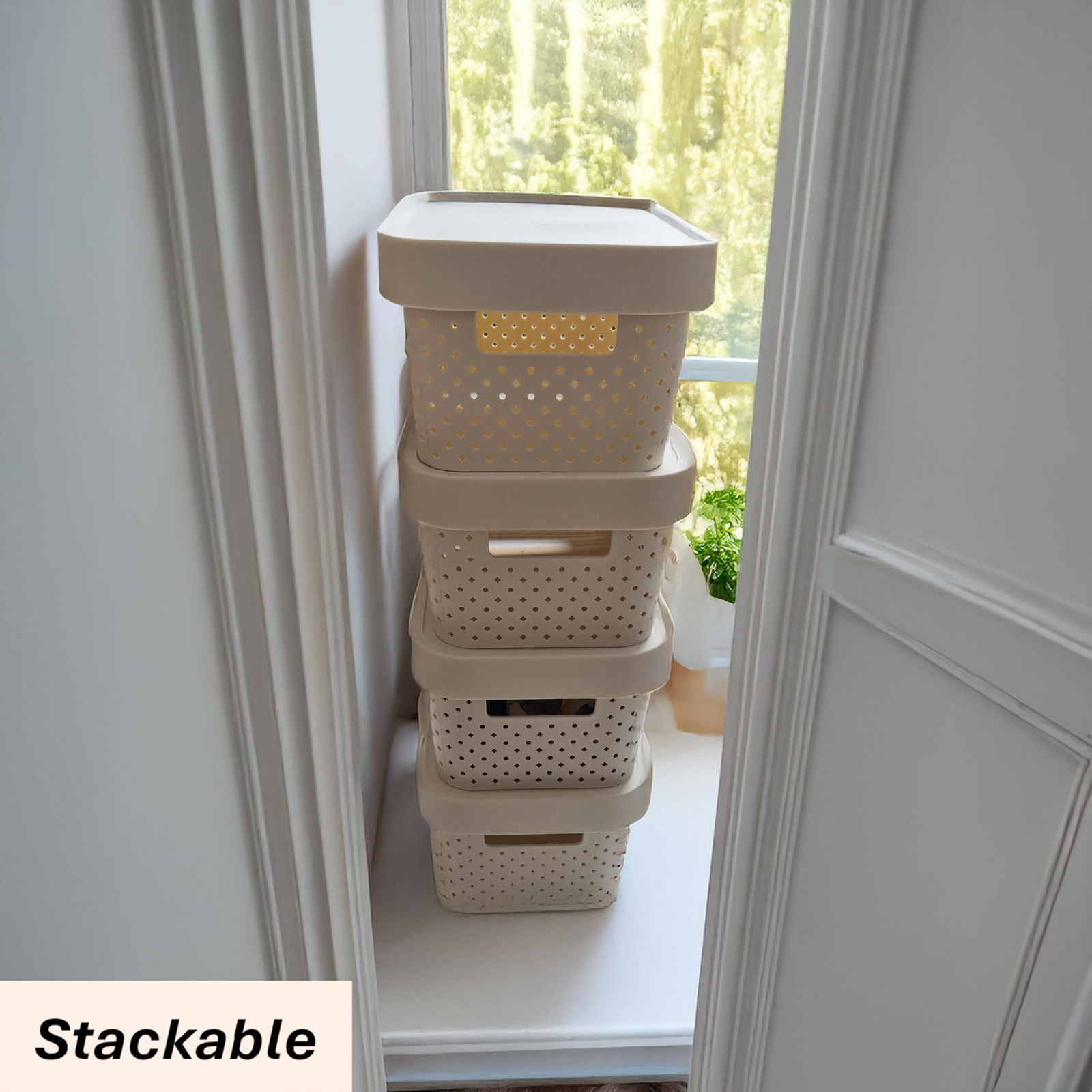 24x 5L Premium Plastic Storage Basket Container Box w/ Lid Dot Pattern (26.5*18*12.5cm) 4