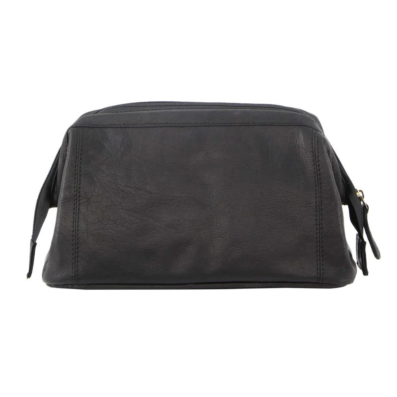 Pierre Cardin Mens Rustic Leather Toiletry Case Bag Travel - Black 5