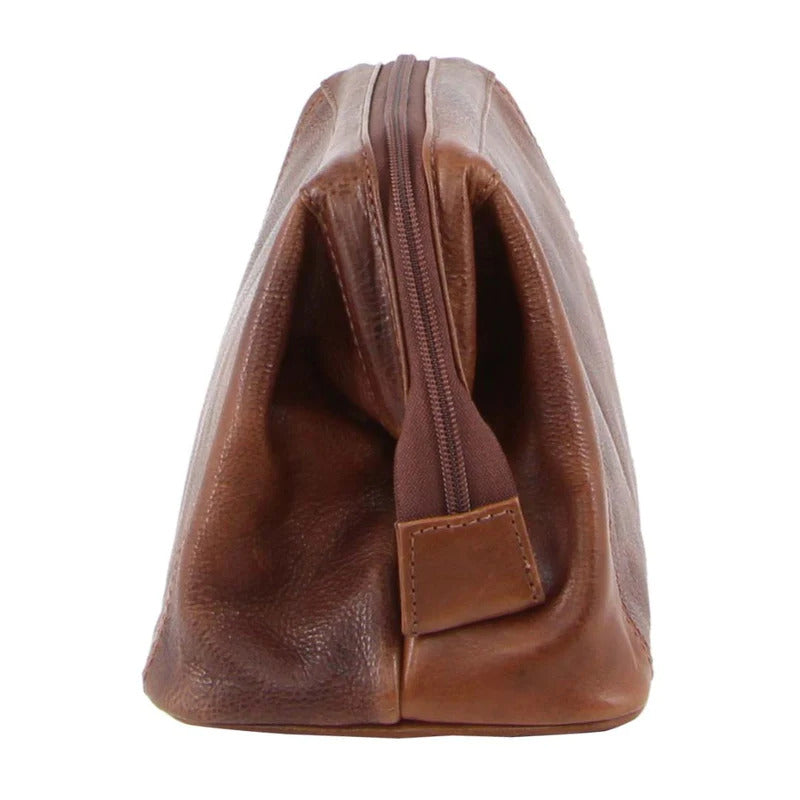 Pierre Cardin Mens Rustic Leather Toiletry Case Bag Travel - Cognac 4