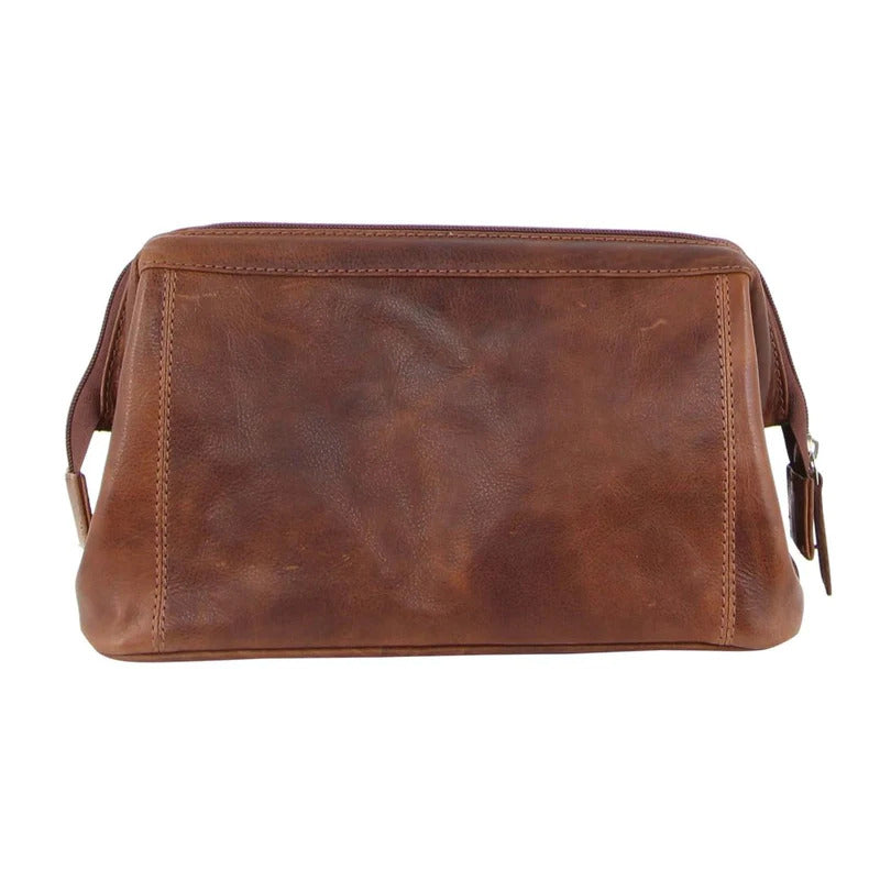 Pierre Cardin Mens Rustic Leather Toiletry Case Bag Travel - Cognac 5