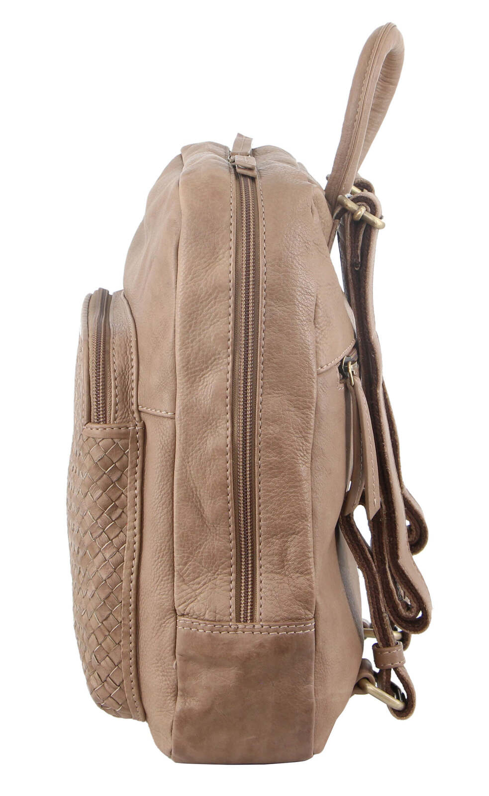 Pierre Cardin Womens Woven Leather Backpack Bag - Taupe 4