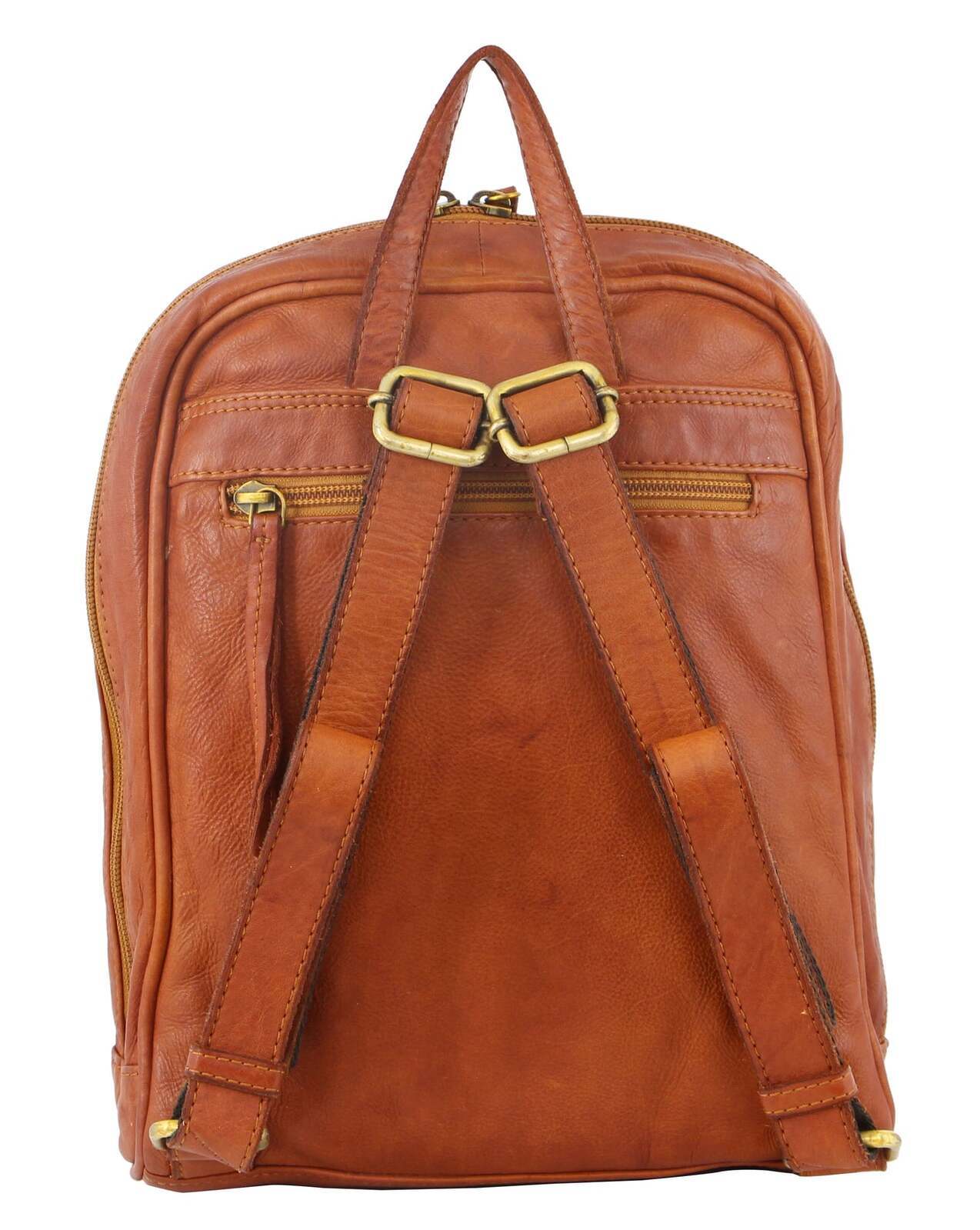 Pierre Cardin Woven Leather Ladies Backpack Bag Travel Satchel Zip - Cognac 3