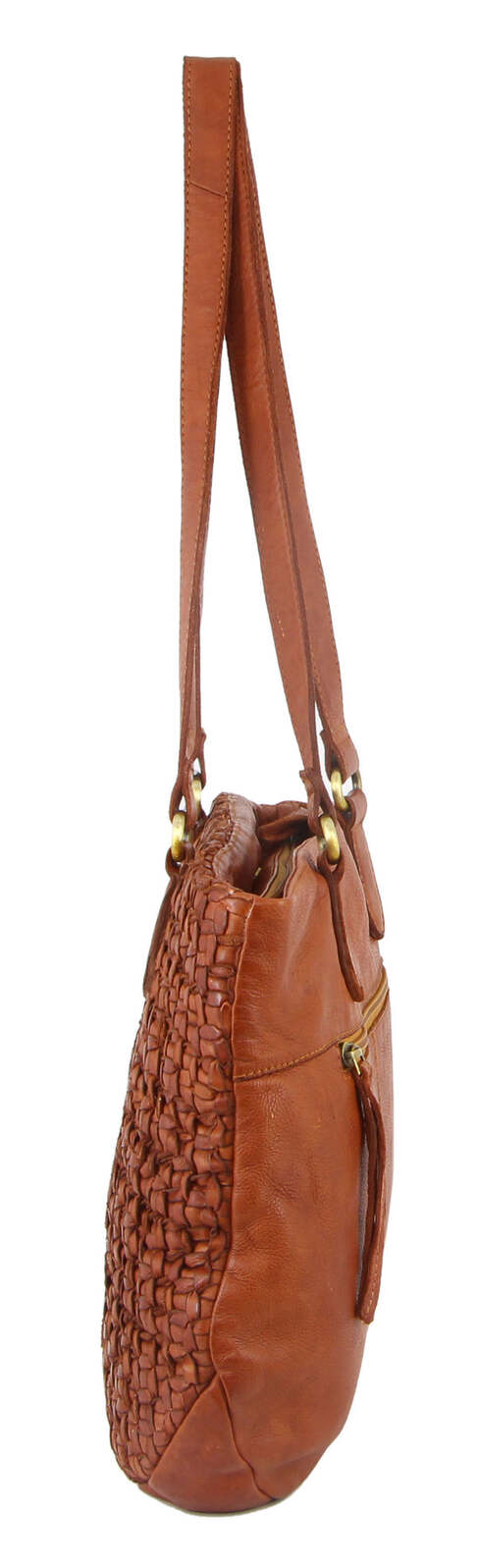 Pierre Cardin Woven Leather Ladies Shoulder Bag Travel Carry - Cognac 4