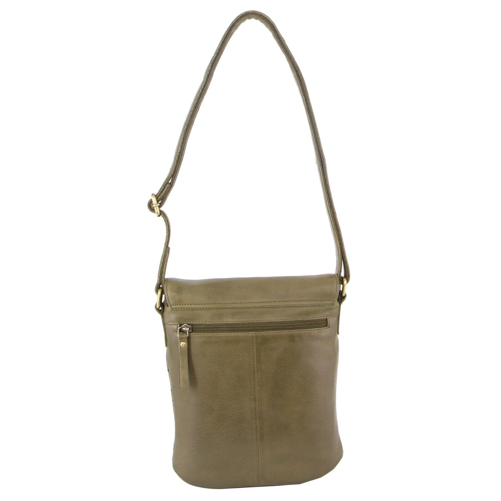 Pierre Cardin Leather Perforated Cross-Body Bag with Flap Closure - Olive 4