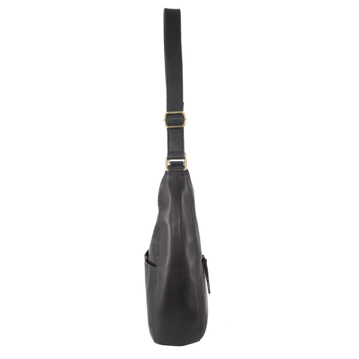 Pierre Cardin Womens Italian Leather Bag Perforated Cross Body Travel - Black 3