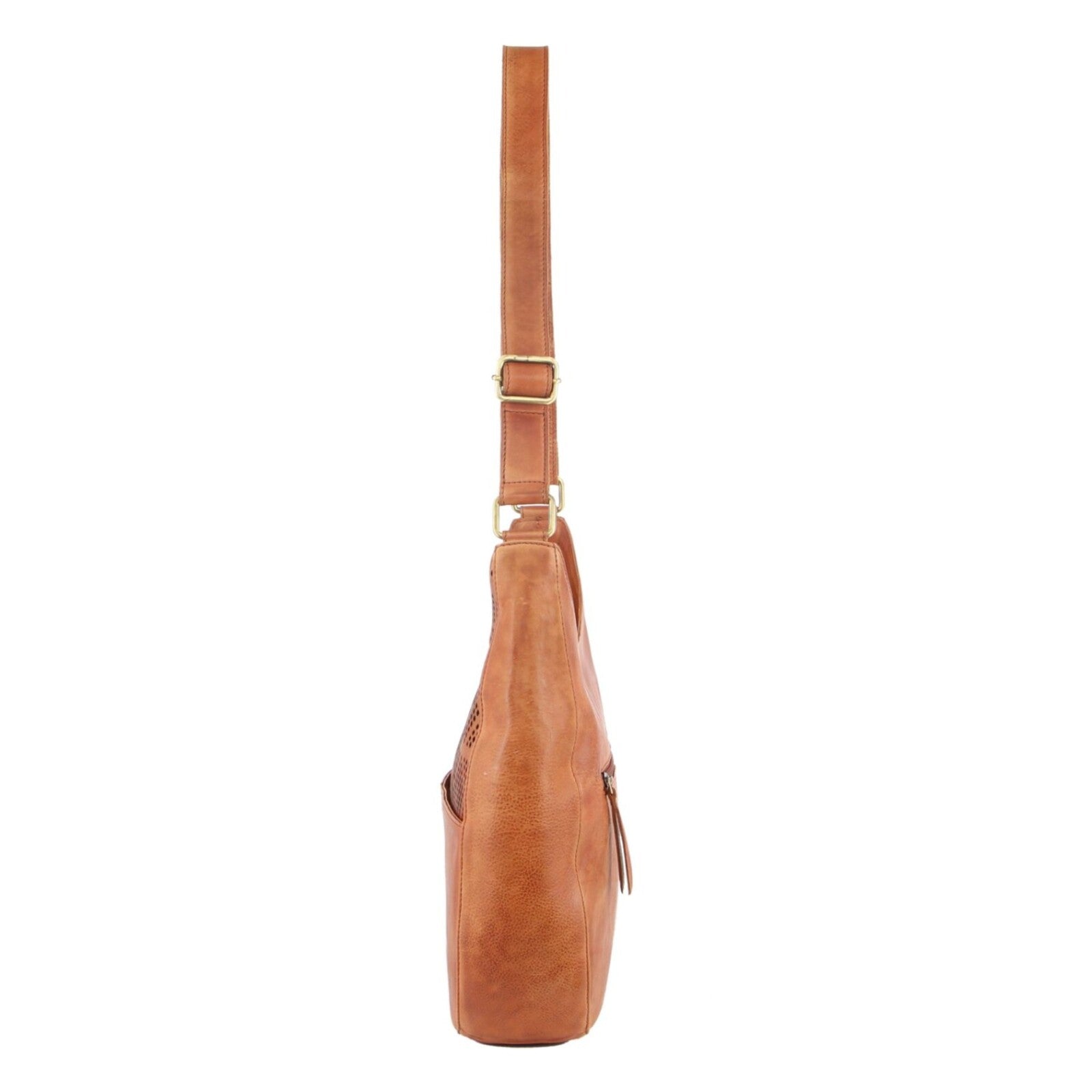 Pierre Cardin Womens Leather Perforated Cross-Body Bag - Cognac 3