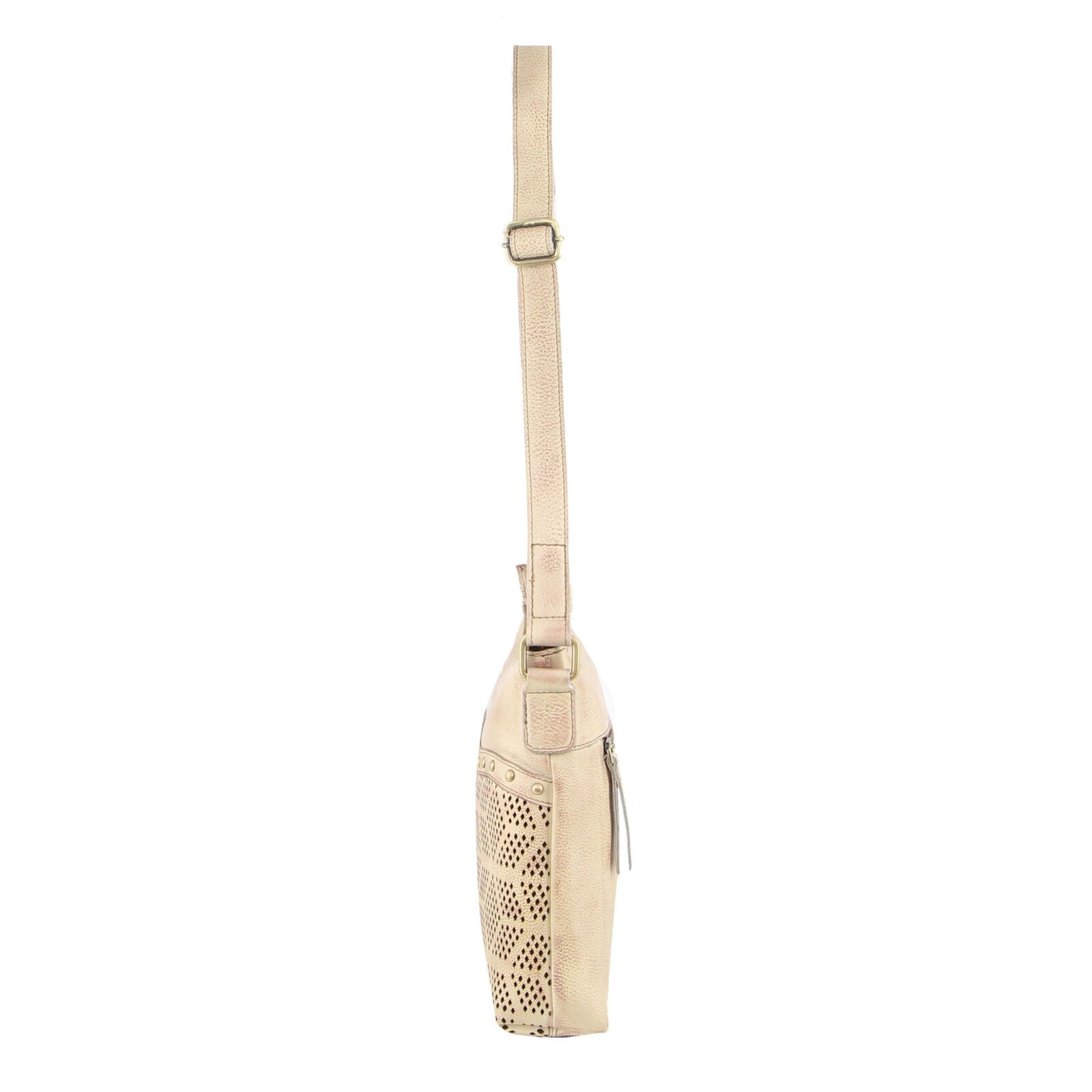 Pierre Cardin Womens Leather Perforated Cross-Body Bag with stud Detailing - Latte 3