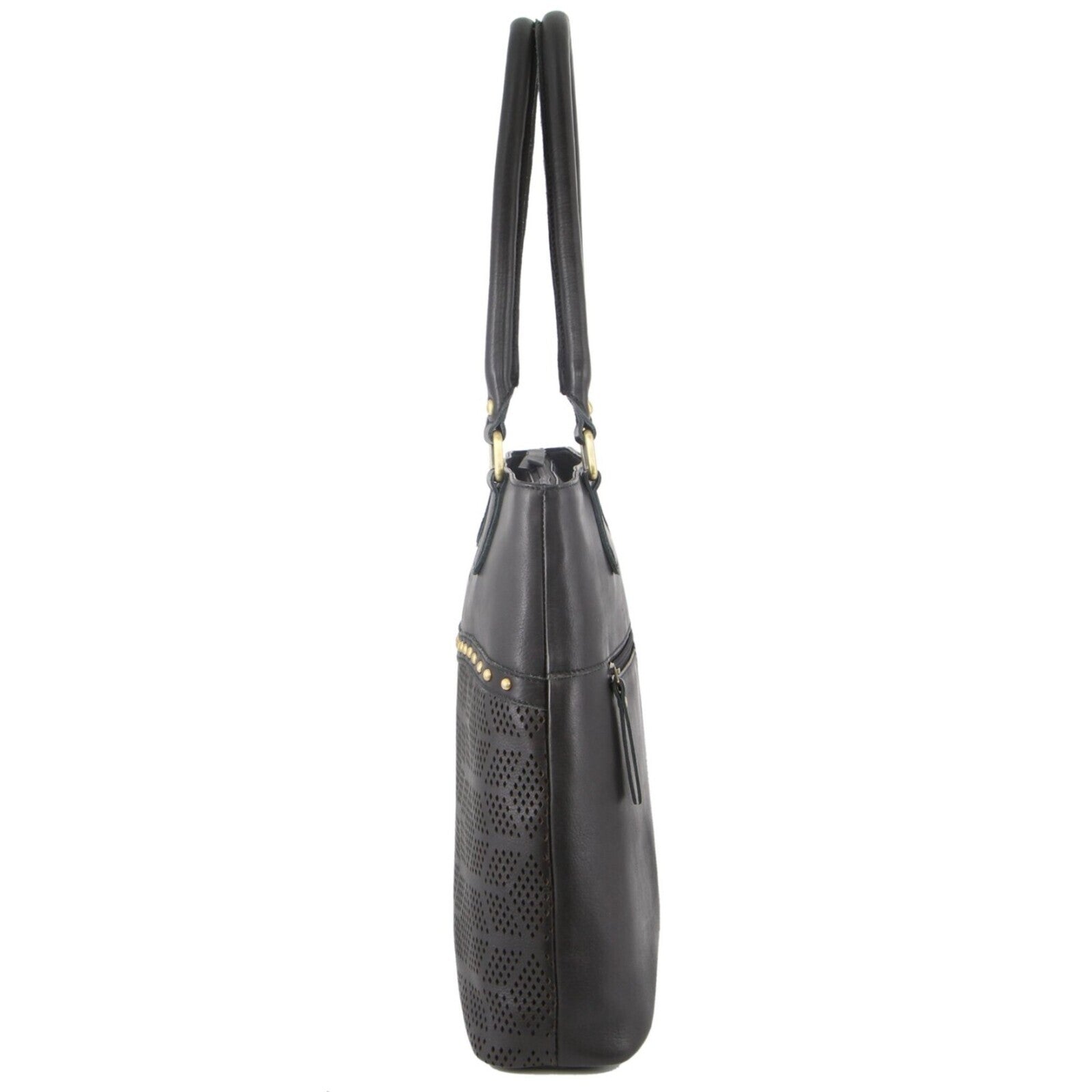 Pierre Cardin Womens Leather Perforated Shoulder Bag with stud Detailing - Black 3