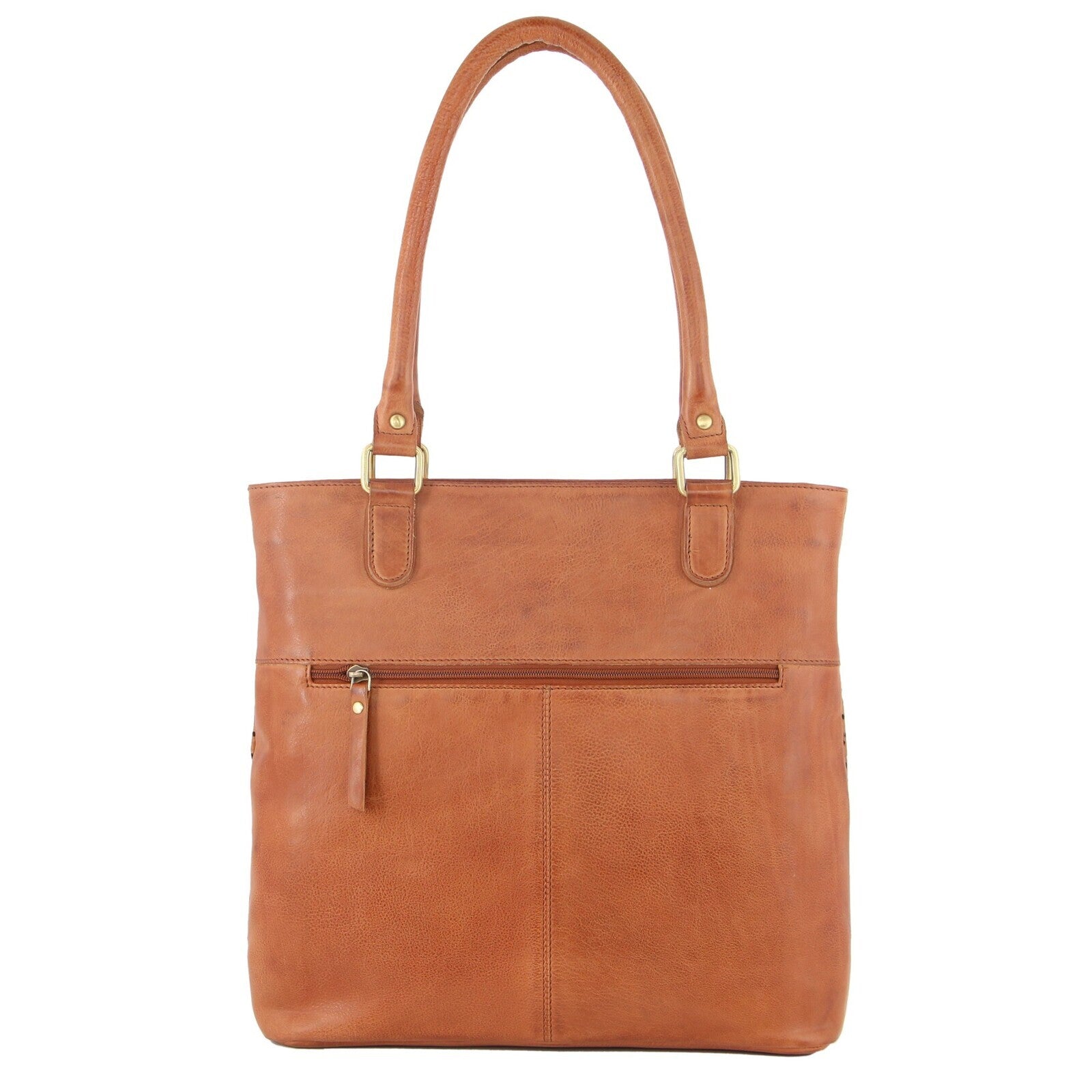 Pierre Cardin Womens Leather Perforated Shoulder Bag with stud Detailing - Cognac 4