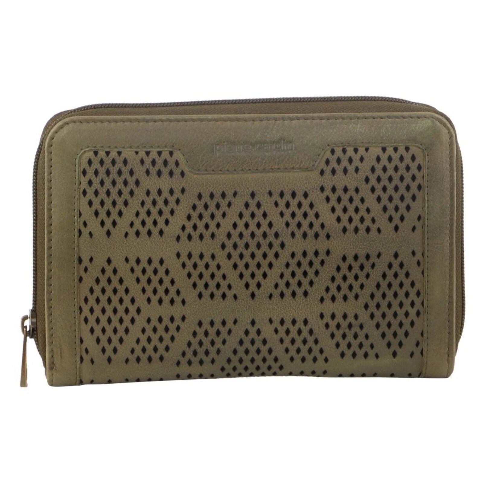 Pierre Cardin Perforated Leather Ladies Zip Around Wallet - Olive 3