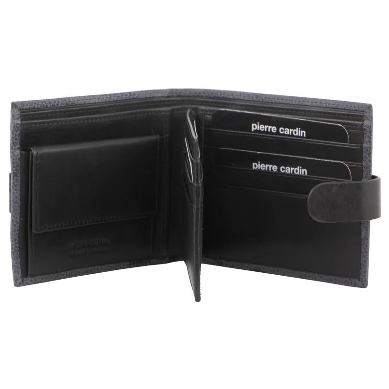 Pierre Cardin Mens RFID Woven-Embossed Leather Tab Wallet - Black 3