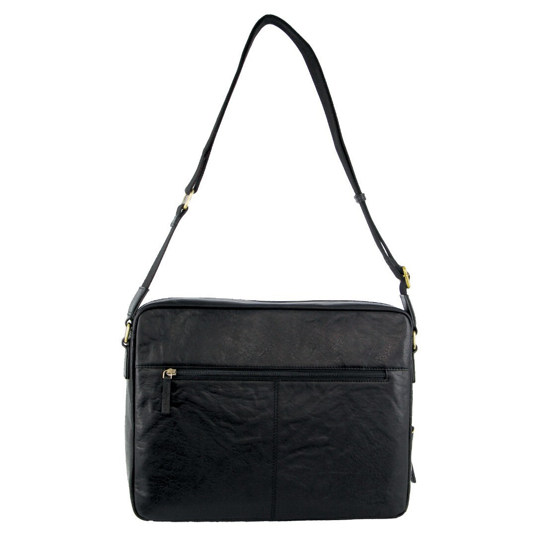 Pierre Cardin Crumpled Leather 15" Laptop Computer Bag - Black 3