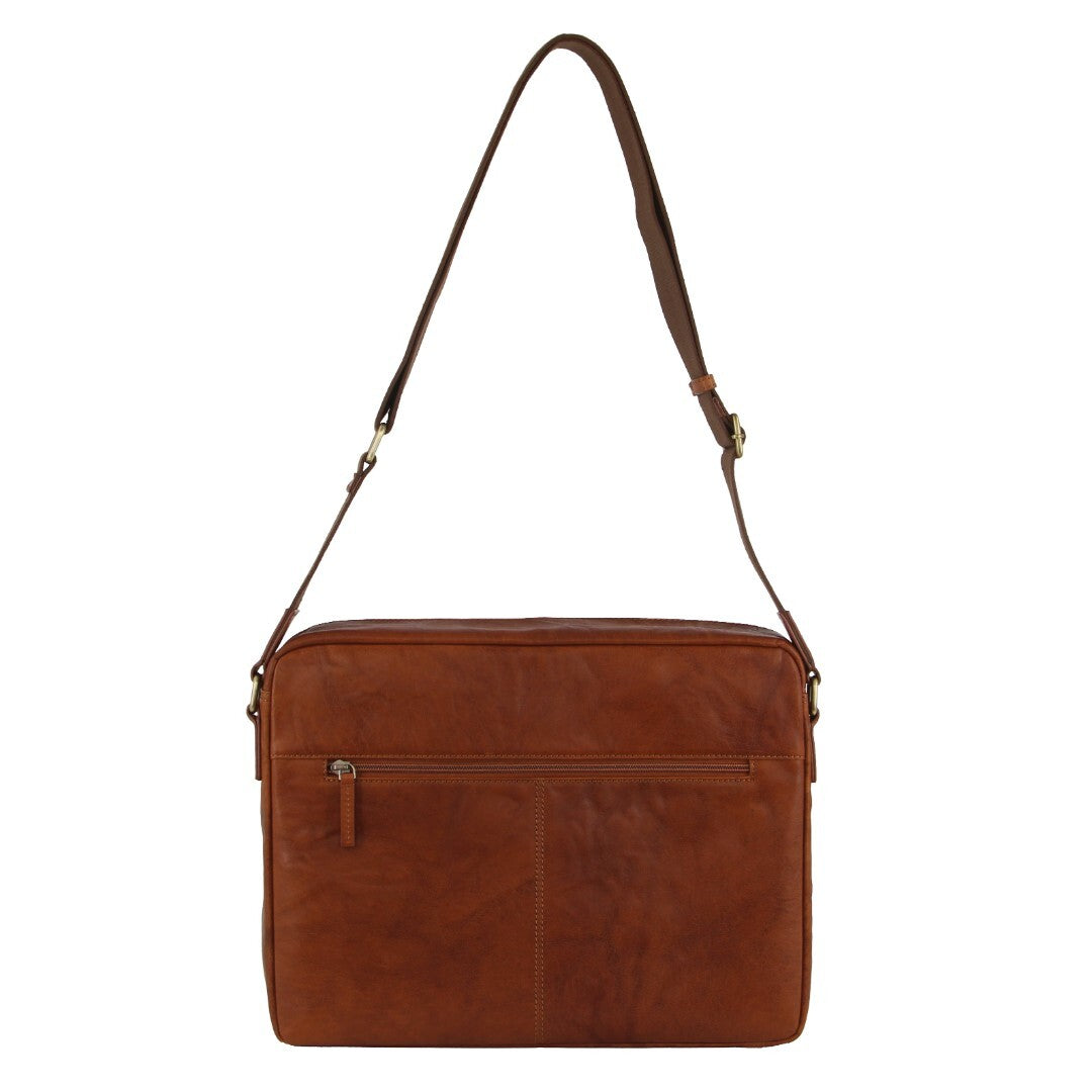 Pierre Cardin Crumpled Leather 15" Laptop Computer Bag - Tan 3