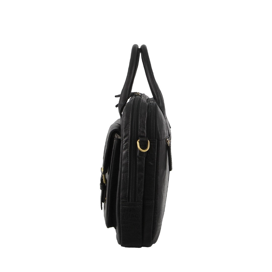 Pierre Cardin Leather Multi-Compartment Business 15" Laptop Bag - Black 3