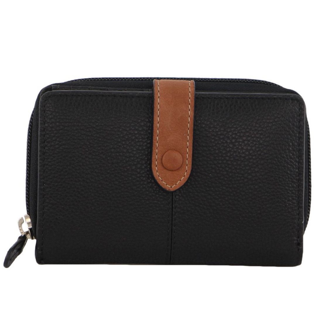 Pierre Cardin Womens Leather Bi-Fold Wallet Purse Zip Around - Black 4