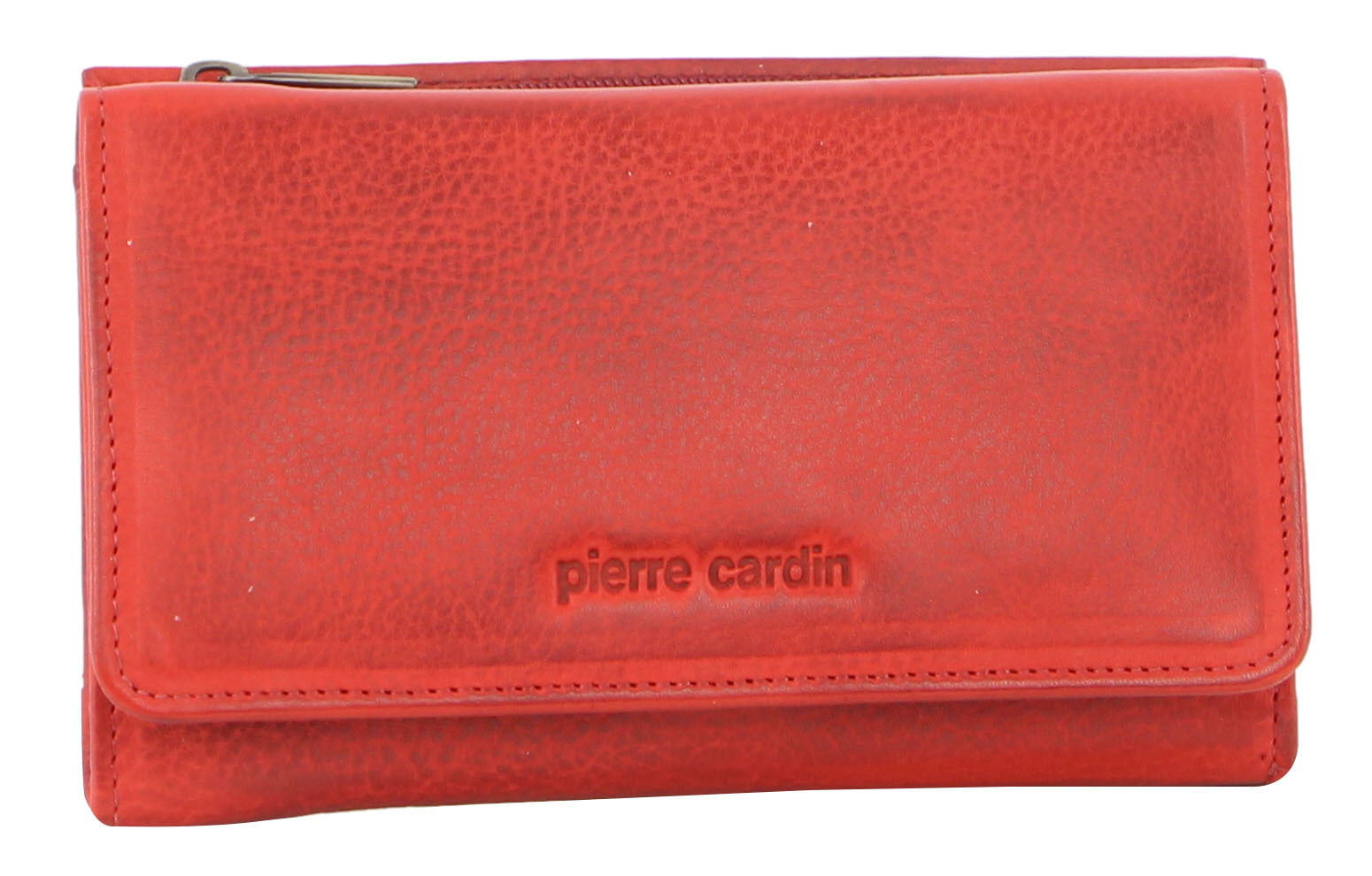 Pierre Cardin Womens Soft Italian Leather RFID Purse Wallet Rustic Trifold - Red 3