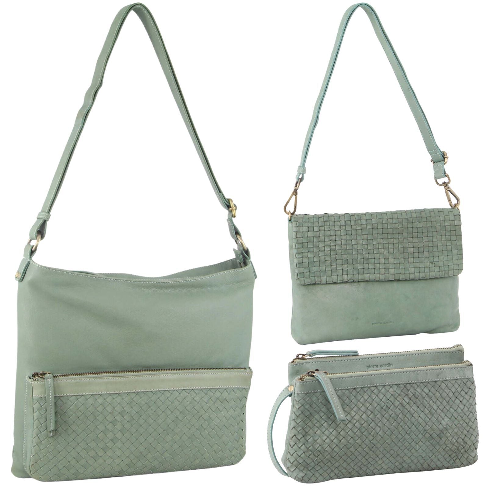 3-Piece Set Pierre Cardin Womens Woven Cross-Body Bag - Mint Green 3