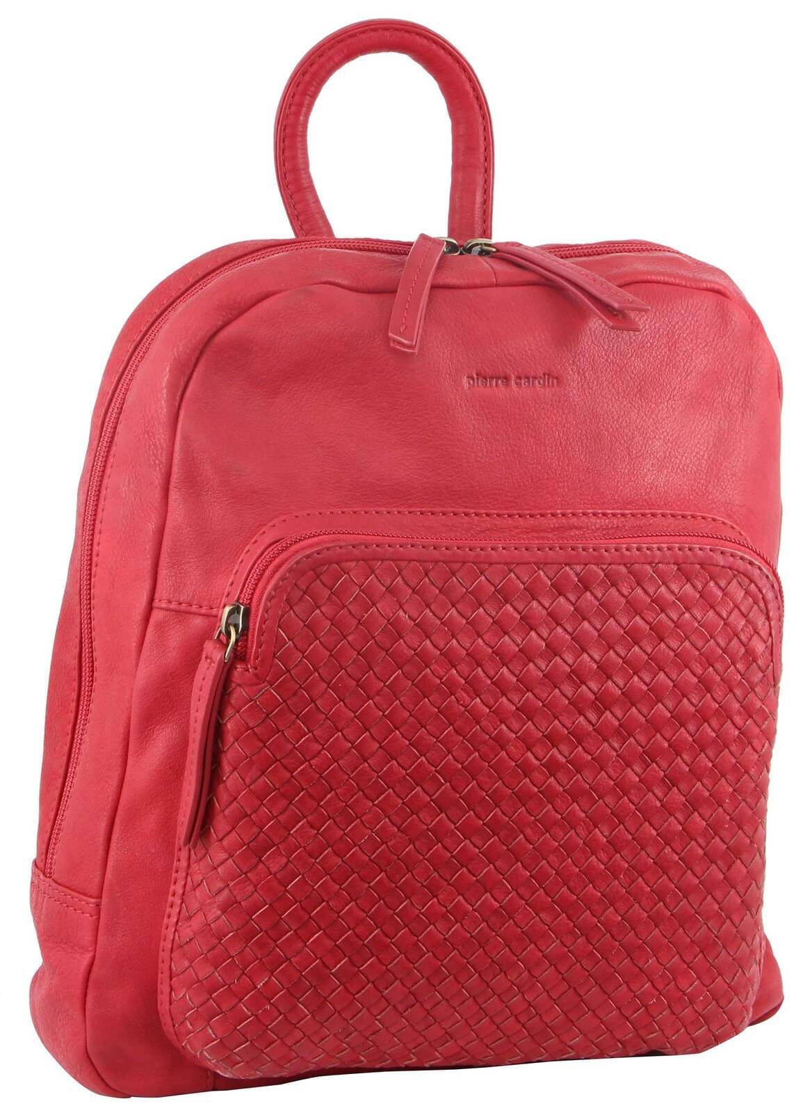 3PC Set Pierre Cardin Womens Woven Leather Cross-Body Bags + Backpack - Red 3