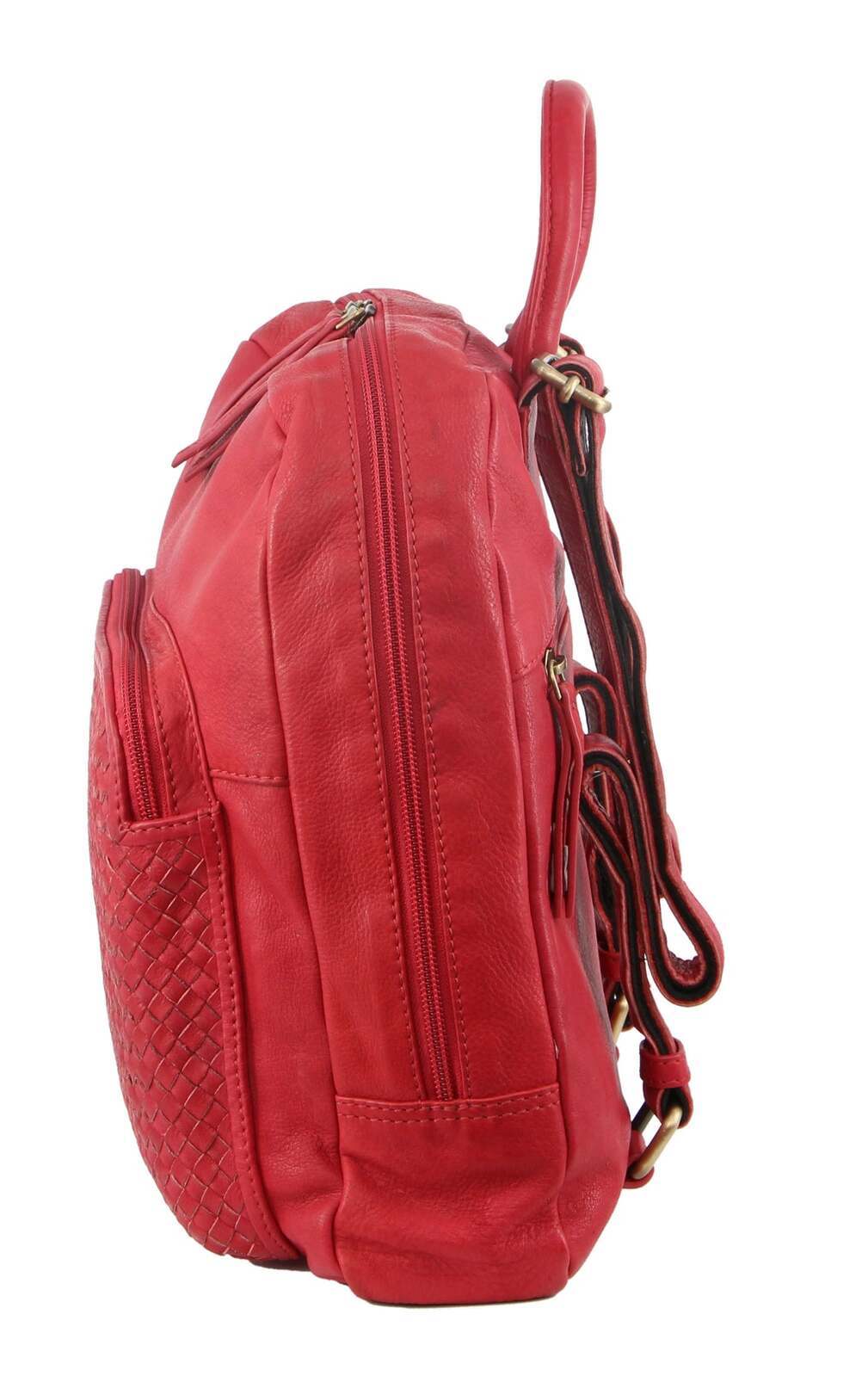 3PC Set Pierre Cardin Womens Woven Leather Cross-Body Bags + Backpack - Red 5