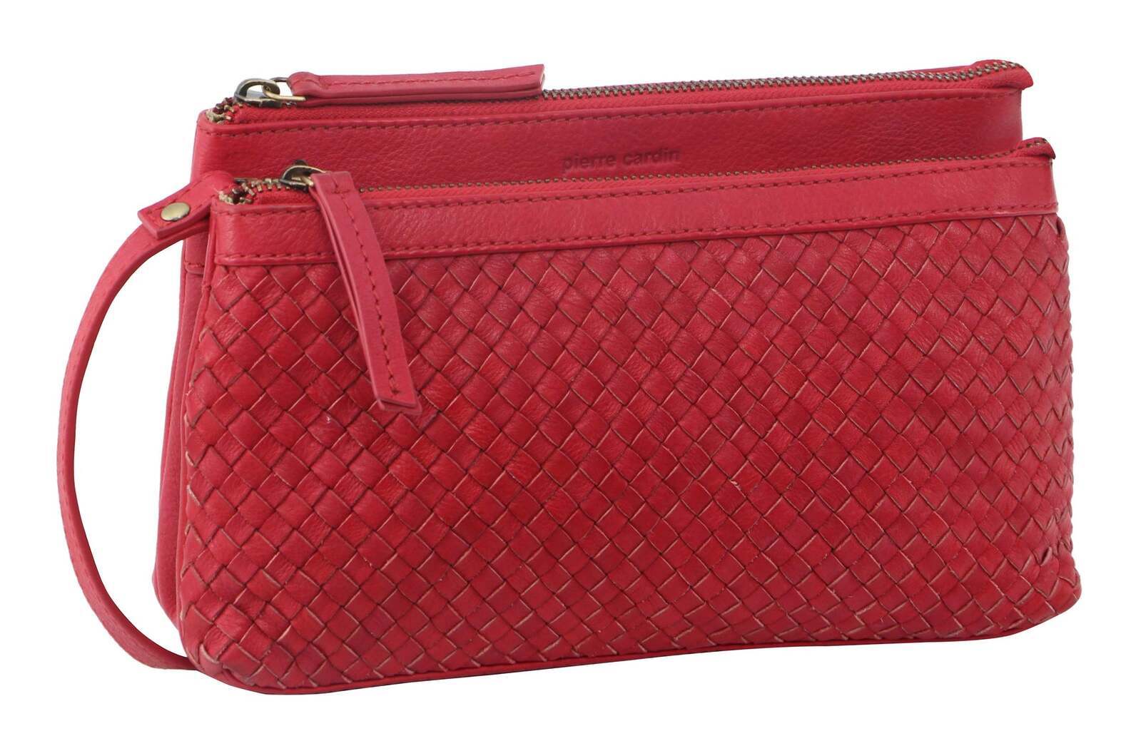 3PC Set Pierre Cardin Womens Woven Leather Cross-Body Bags + Backpack - Red 6