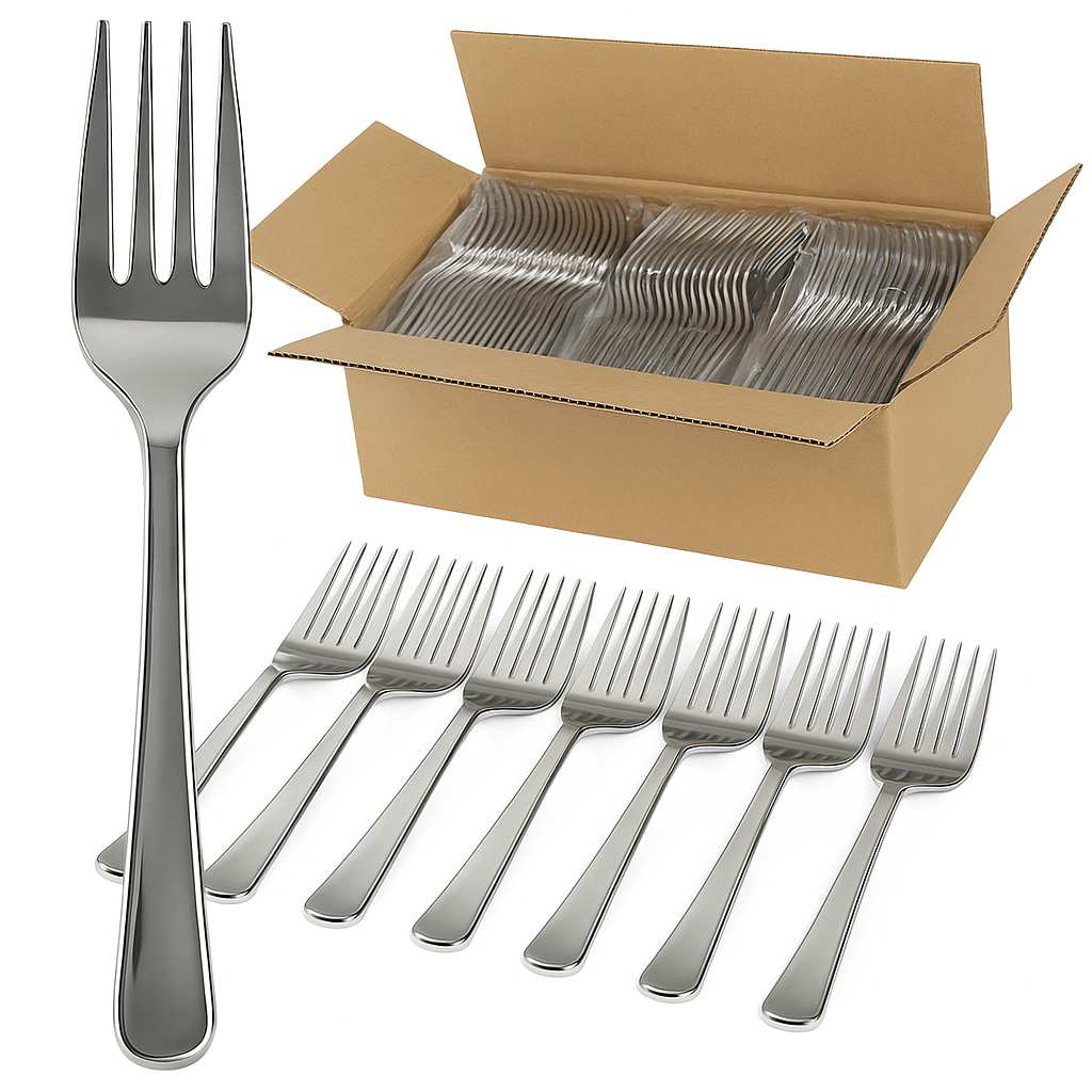 1200x Reusable Plastic Forks Cutlery Bulk BPA Free Extra Strong - Gloss Silver