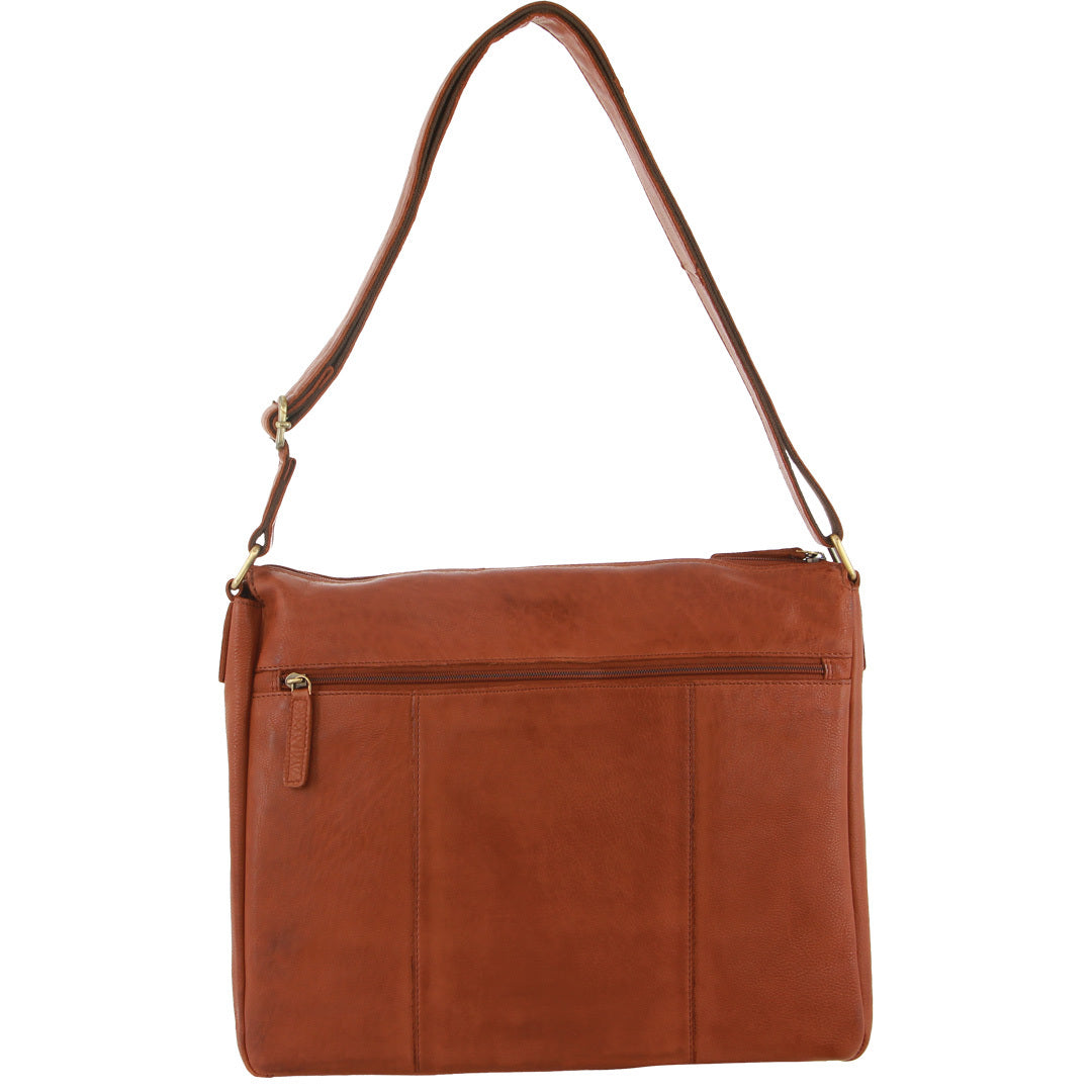 Pierre Cardin Leather Briefcase Bag Tote 13" Laptop Rustic Satchel Travel - Cognac 3