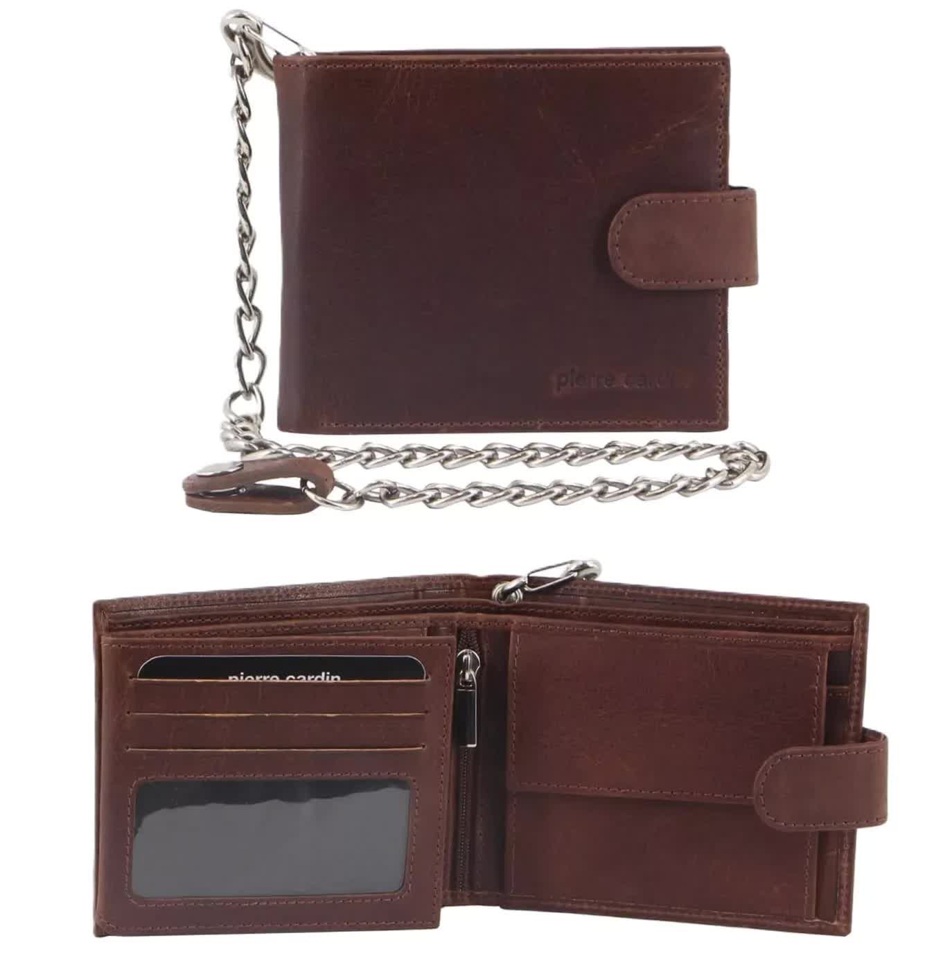 Pierre Cardin Zip Around Mens Leather Wallet with Chain in Chestnut 3