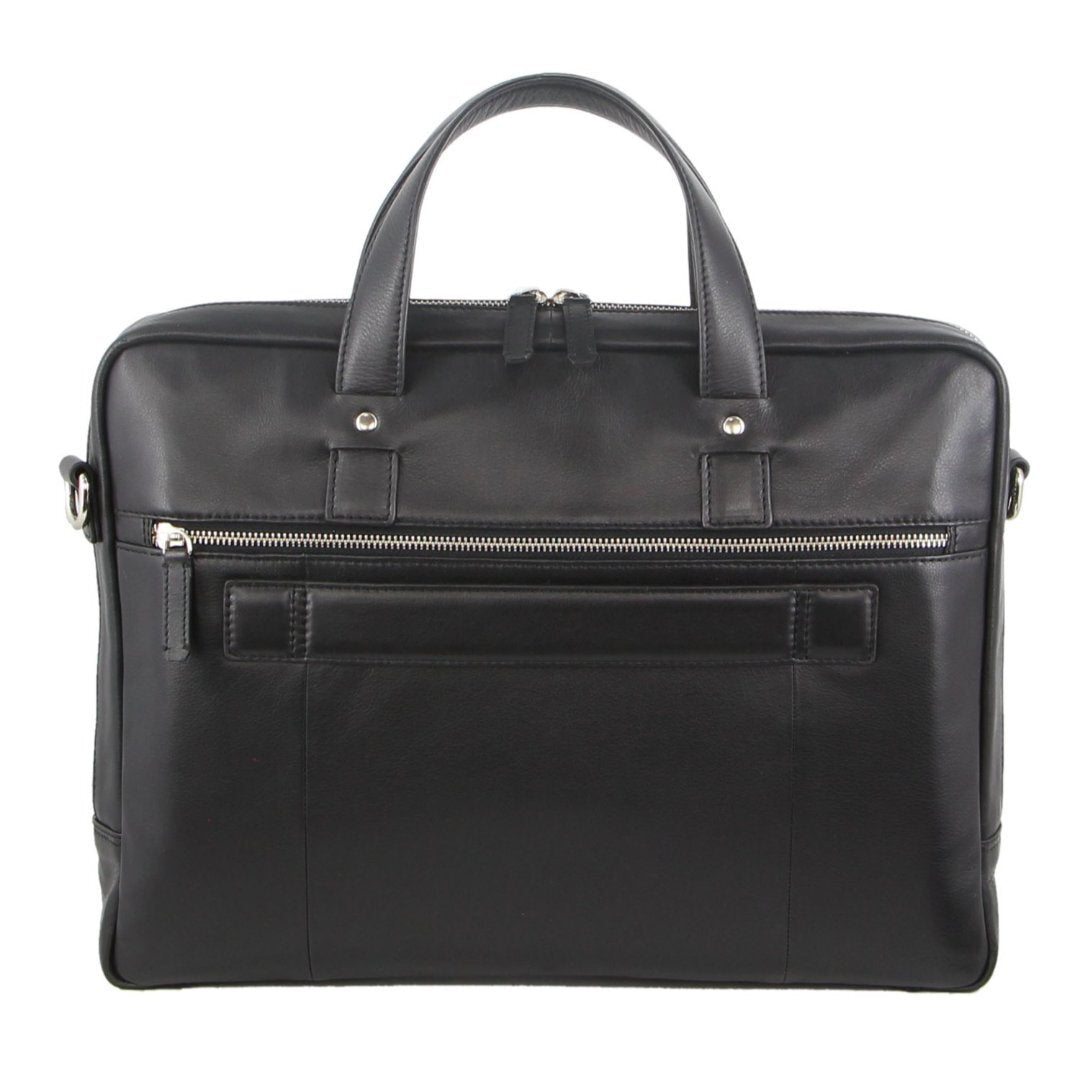 Pierre Cardin Mens Pebbled Leather 15" Laptop Computer Bag Travel Overnight - Black 5