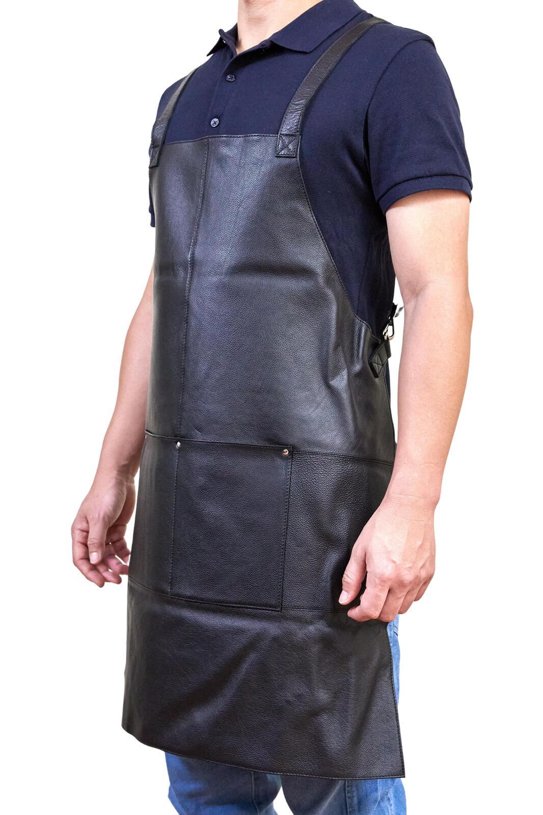 Pierre Cardin Professional Leather Apron Butcher Woodwork Hairdressing Barber Chef - Black 4