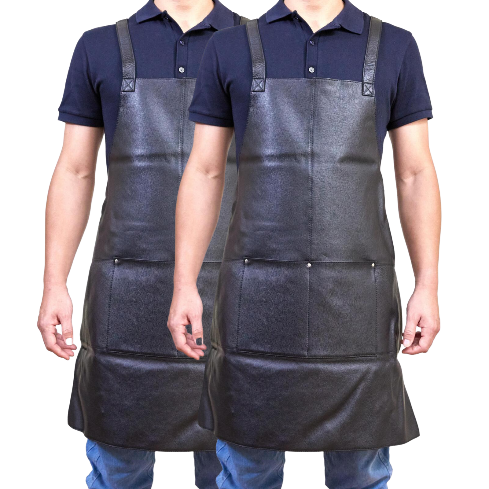 2x Pierre Cardin Professional Leather Apron Butcher Woodwork Barber Chef - Black 3