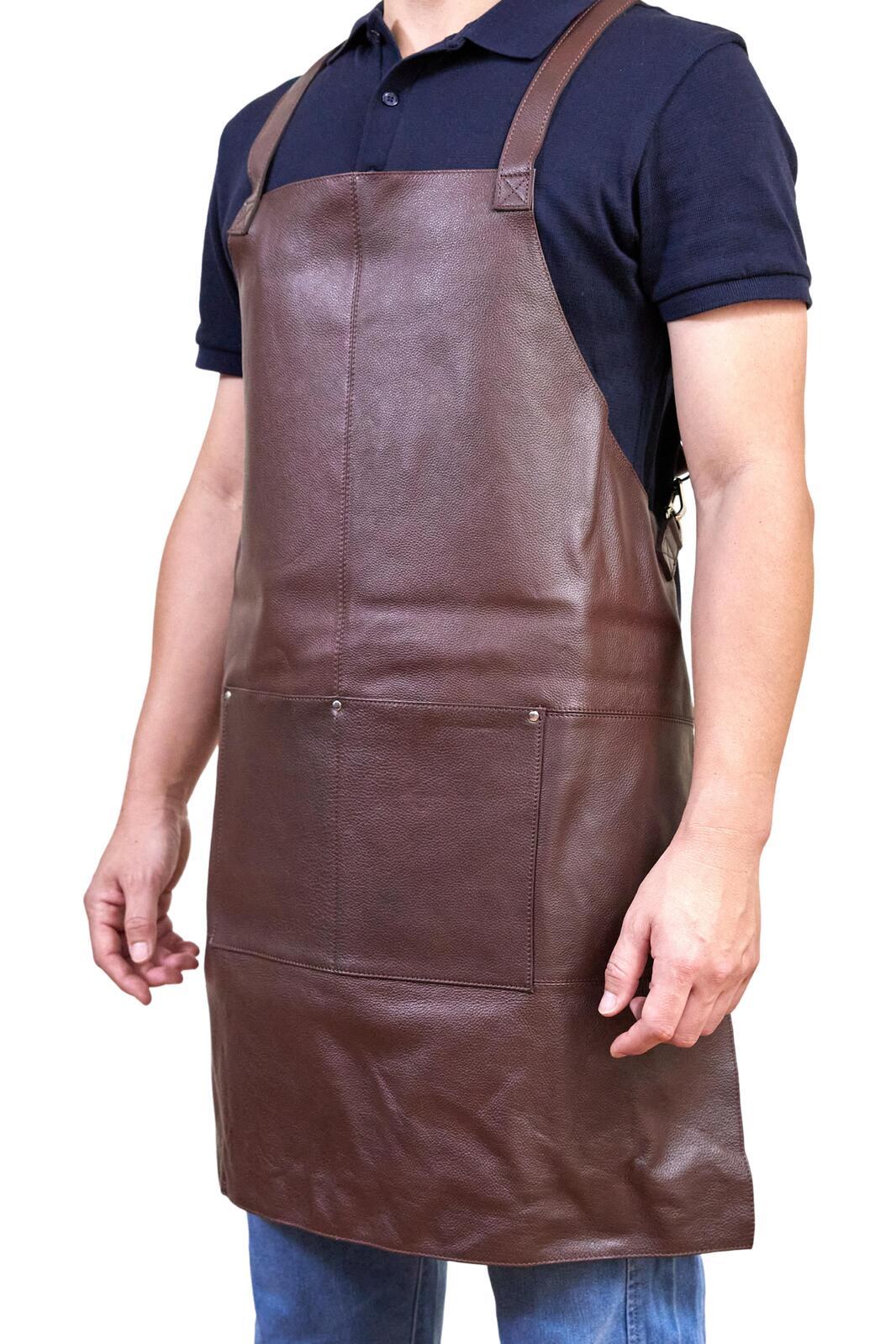 Pierre Cardin Professional Leather Apron Butcher Woodwork Hairdressing Barber Chef - Brown 4