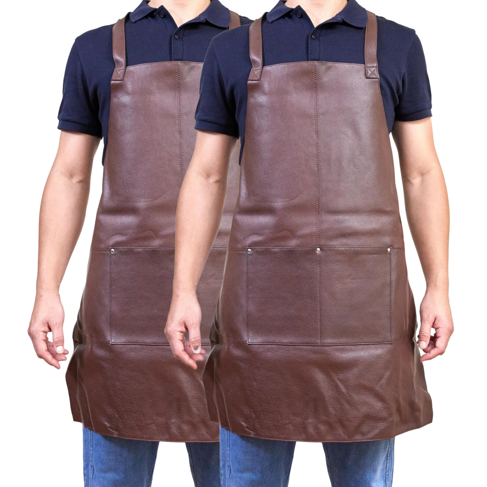 2x Pierre Cardin Professional Leather Apron Butcher Woodwork Barber Chef - Brown 3