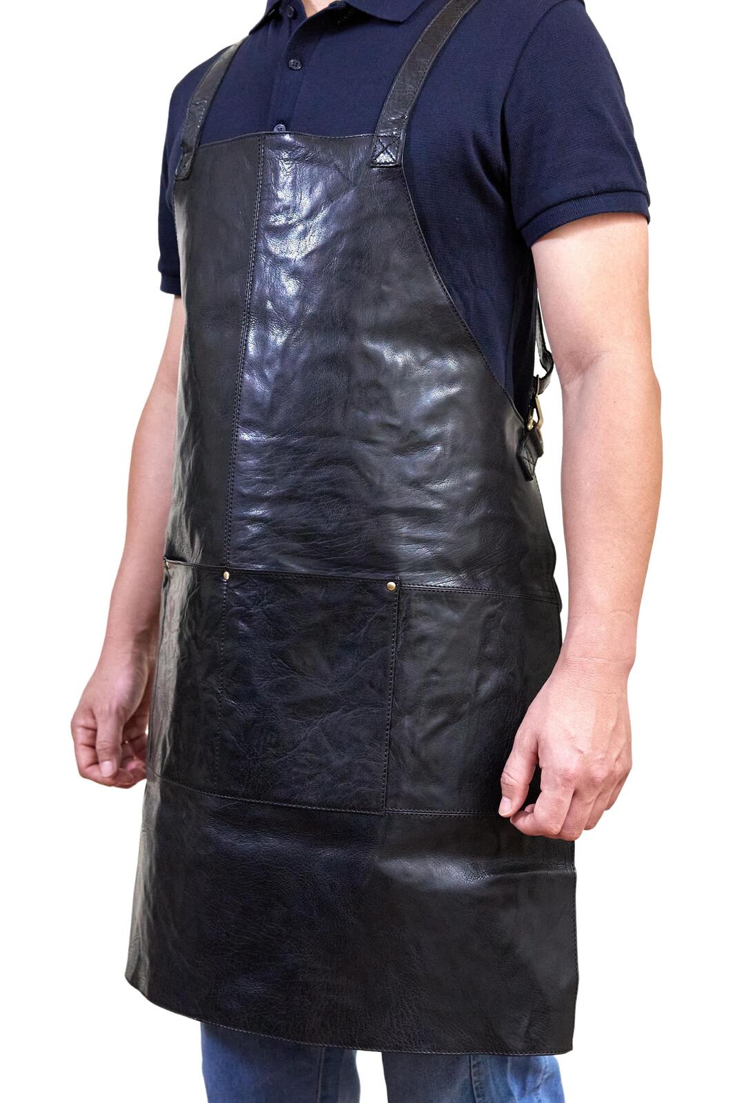 Pierre Cardin Professional Leather Apron Butcher Woodwork Hairdressing Barber Chef - Black 3