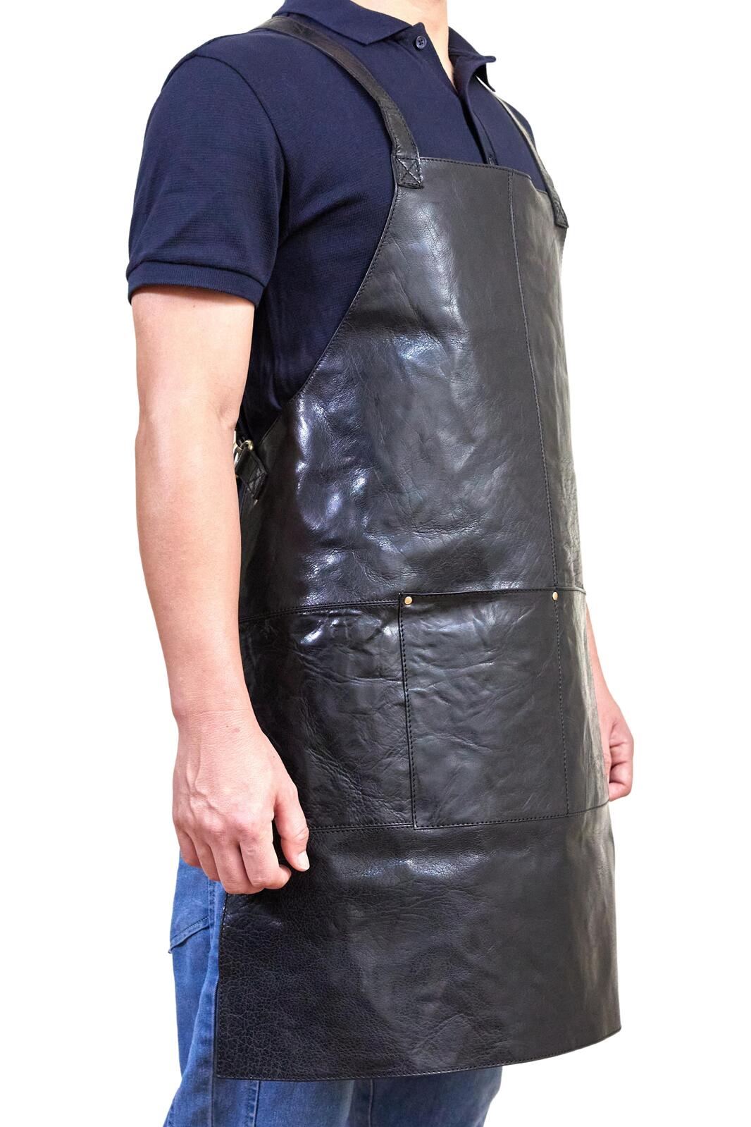 Pierre Cardin Professional Leather Apron Butcher Woodwork Hairdressing Barber Chef - Black 4