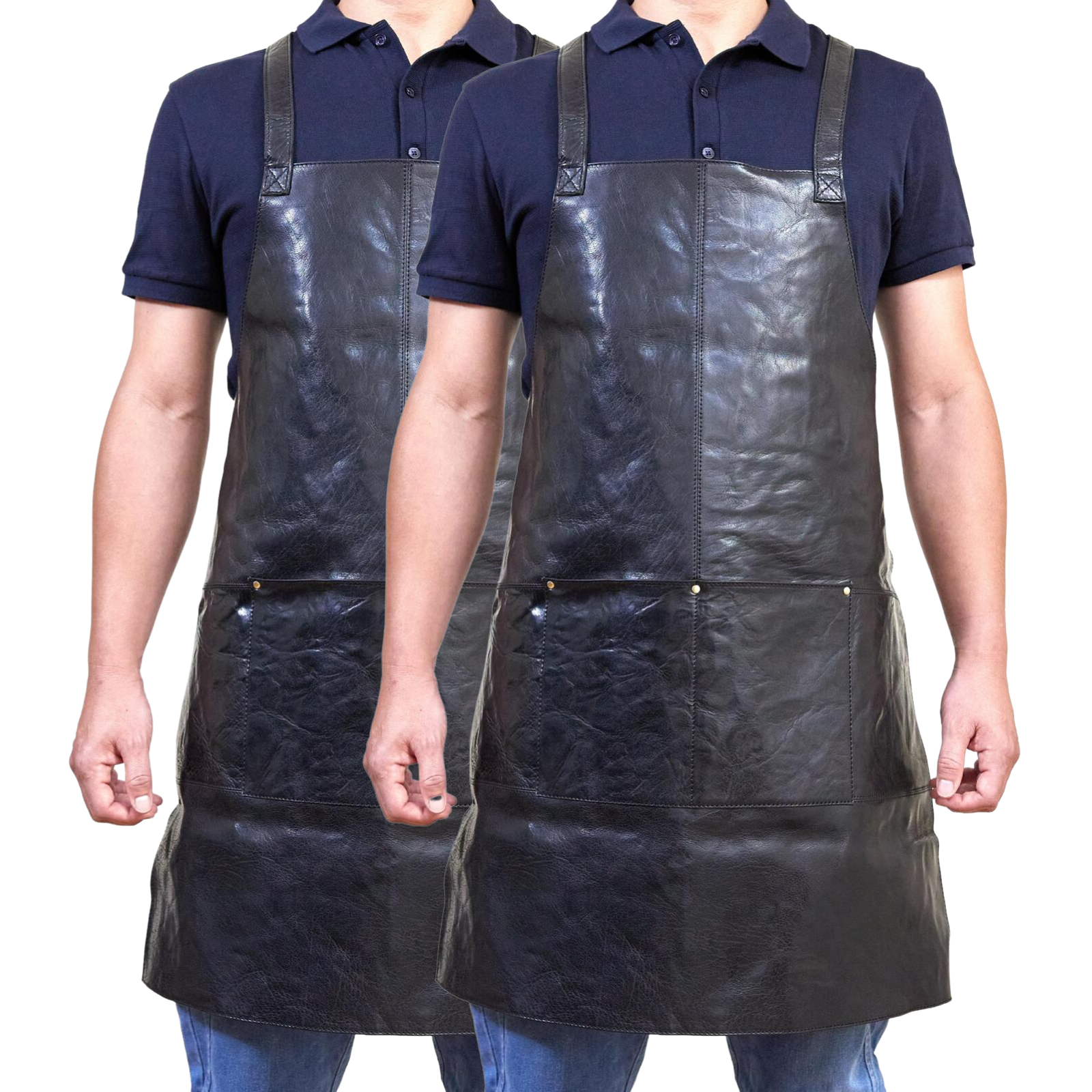 2x Pierre Cardin Professional Leather Apron Butcher Woodwork Barber Chef - Black 3