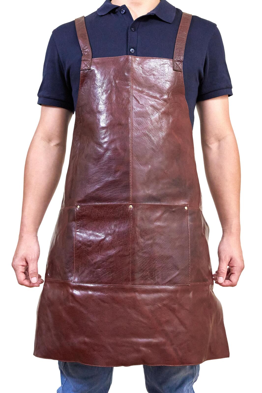Pierre Cardin Professional Leather Apron Butcher Woodwork Hairdressing Barber Chef - Chestnut 3