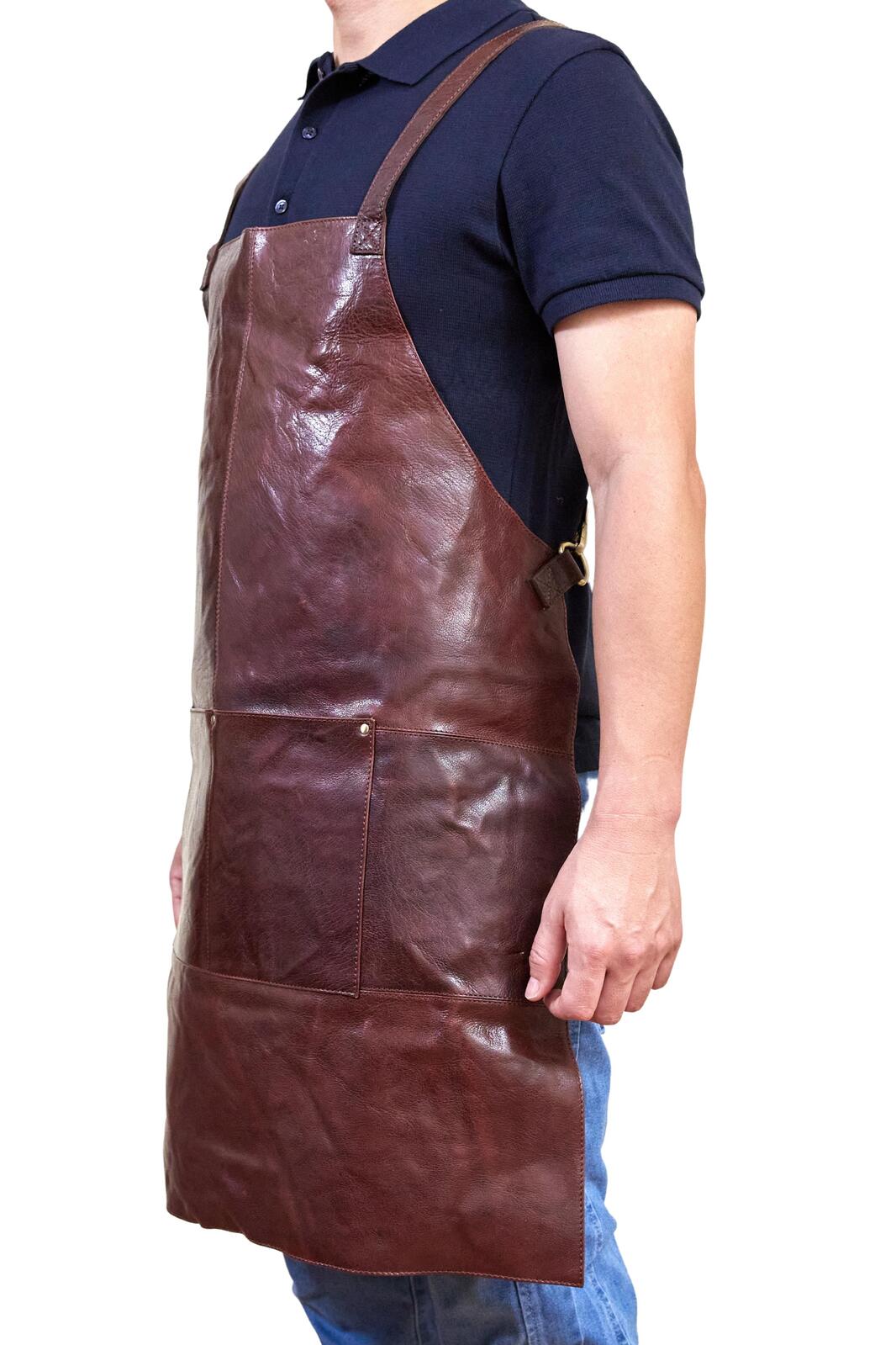 Pierre Cardin Professional Leather Apron Butcher Woodwork Hairdressing Barber Chef - Chestnut 4