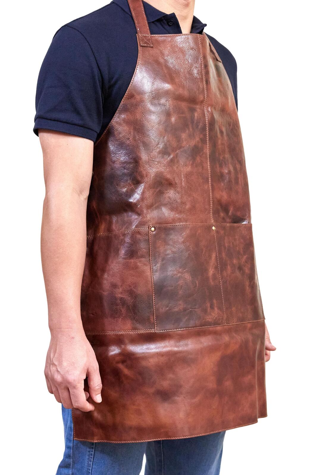 Pierre Cardin Professional Leather Apron Butcher Woodwork Hairdressing Barber Chef - Cognac 3