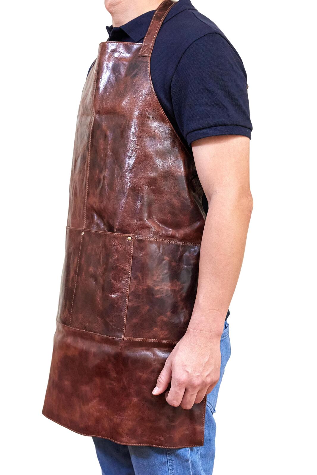 Pierre Cardin Professional Leather Apron Butcher Woodwork Hairdressing Barber Chef - Cognac 4