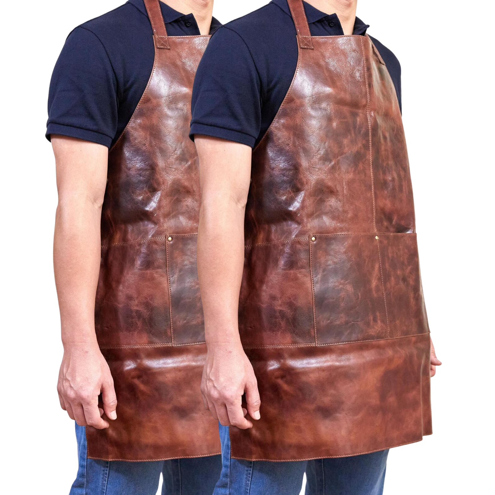 2x Pierre Cardin Professional Leather Apron Butcher Woodwork Barber - Cognac 3