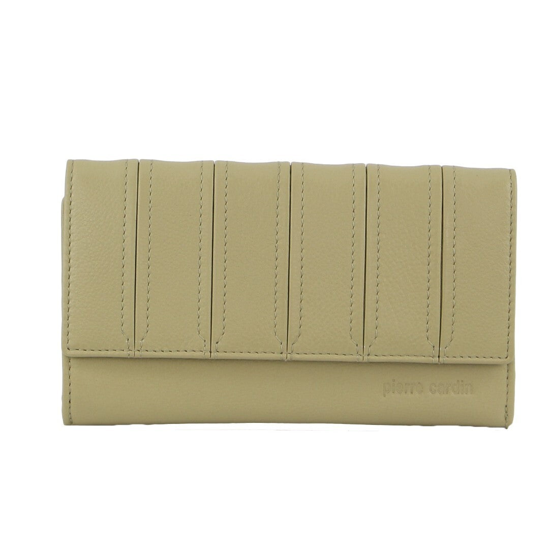 Pierre Cardin Stitch Design Leather Ladies Tri-Fold Wallet in Sand 3