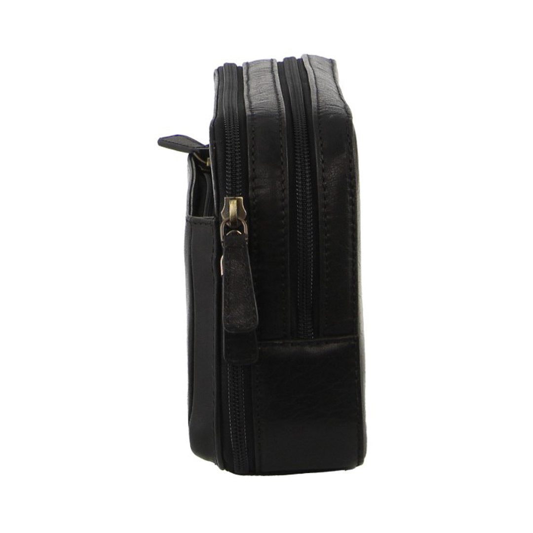 Pierre Cardin Mens Italian Leather Organizer Bag Toiletry Travel - Black 4