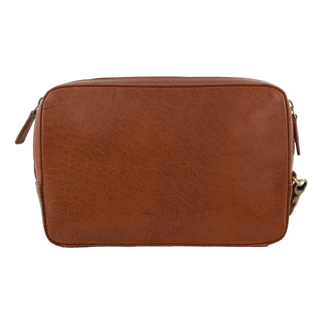 Pierre Cardin Mens Leather Toiletry Bag Travel Organizer Wash Case - Tan 3