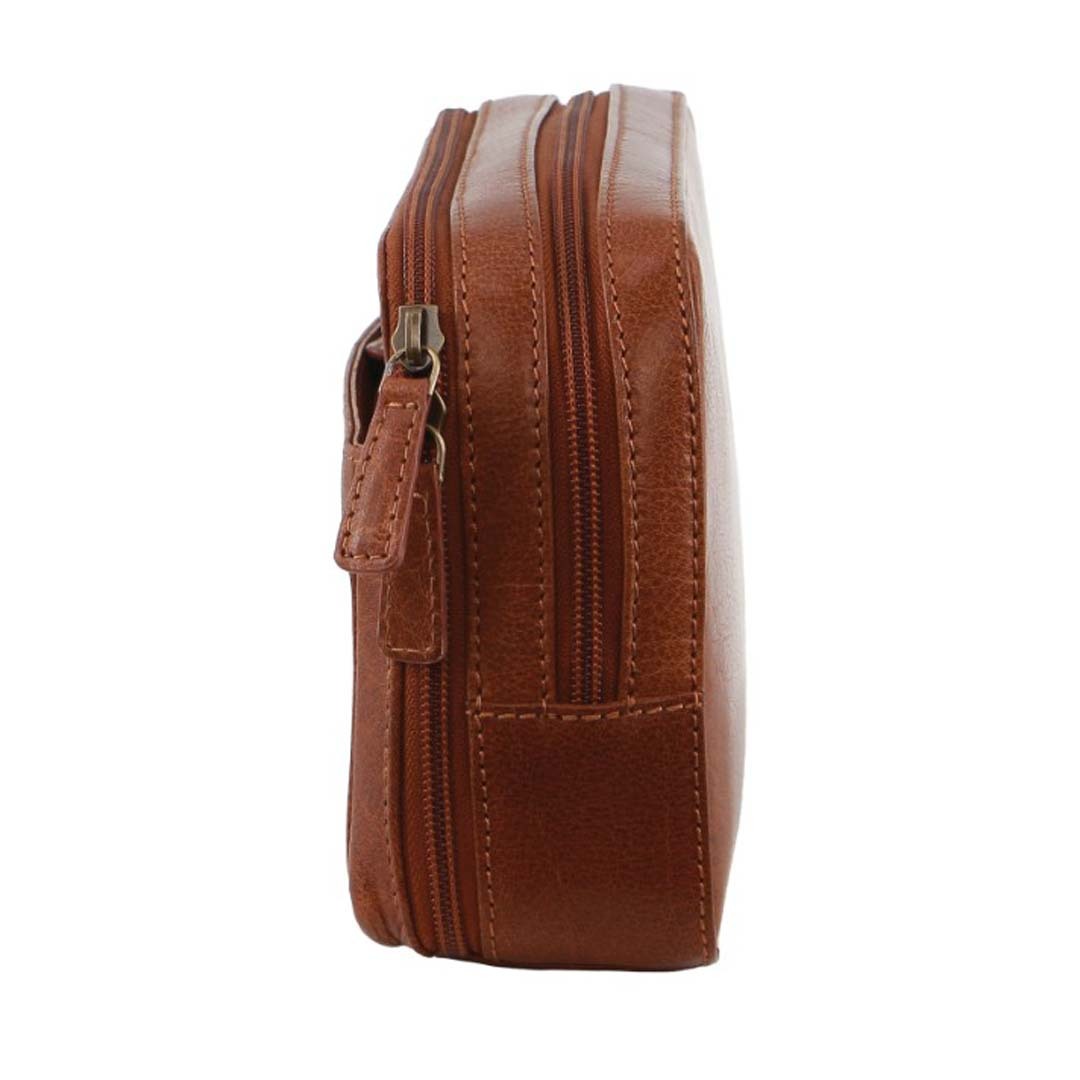 Pierre Cardin Mens Leather Toiletry Bag Travel Organizer Wash Case - Tan 4