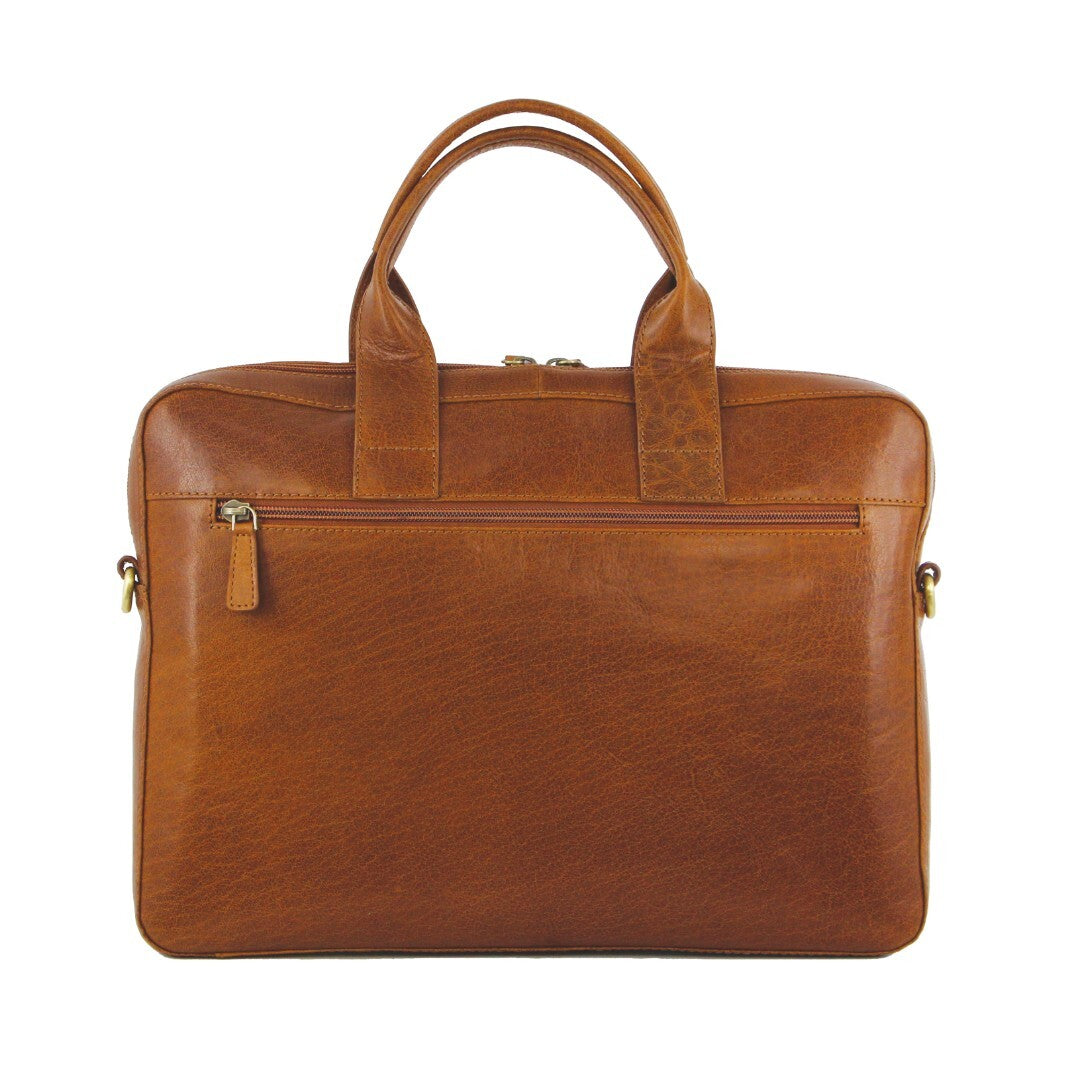 Pierre Cardin Mens Italian Leather 15" Laptop Computer Bag Travel - Tan 3