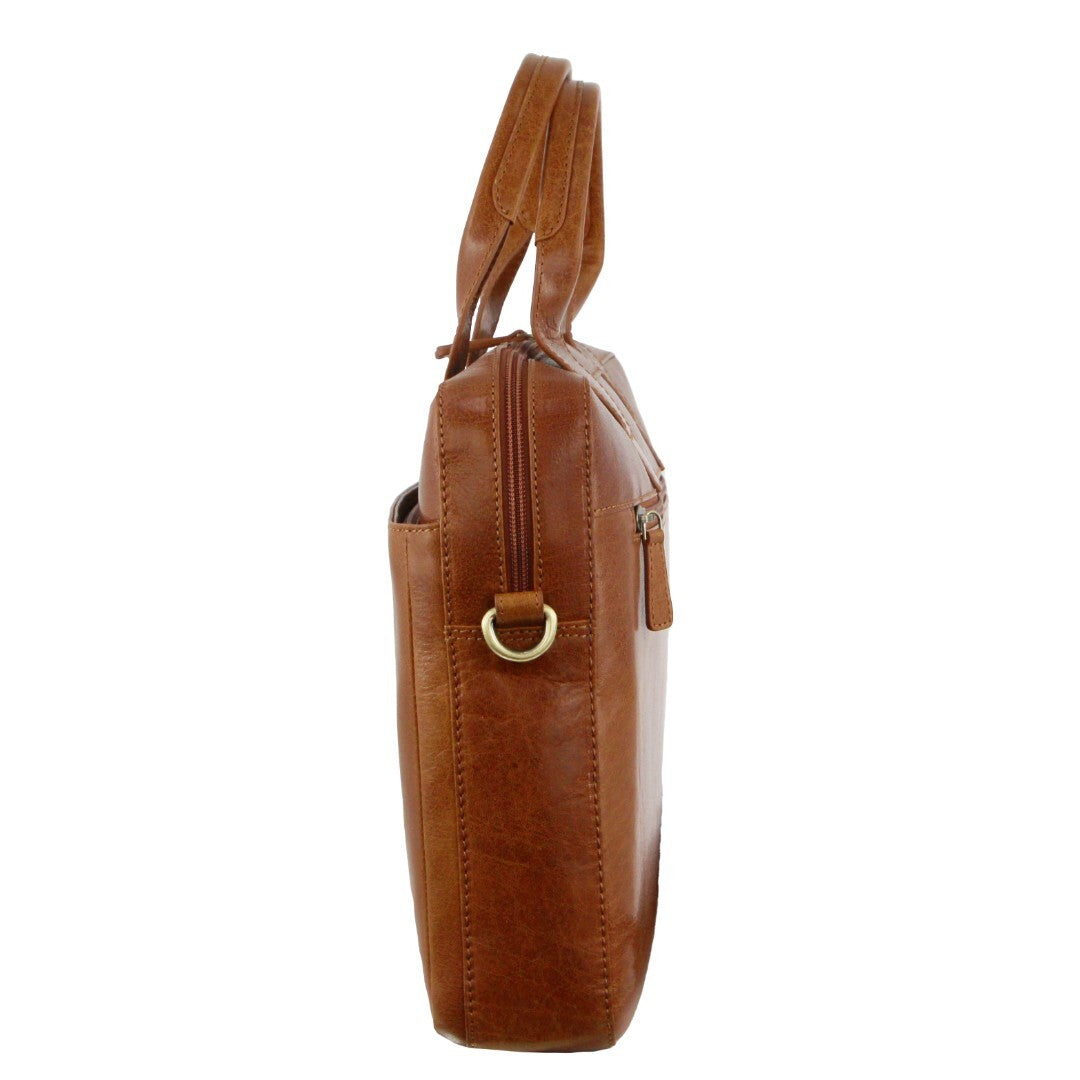 Pierre Cardin Mens Italian Leather 15" Laptop Computer Bag Travel - Tan 5