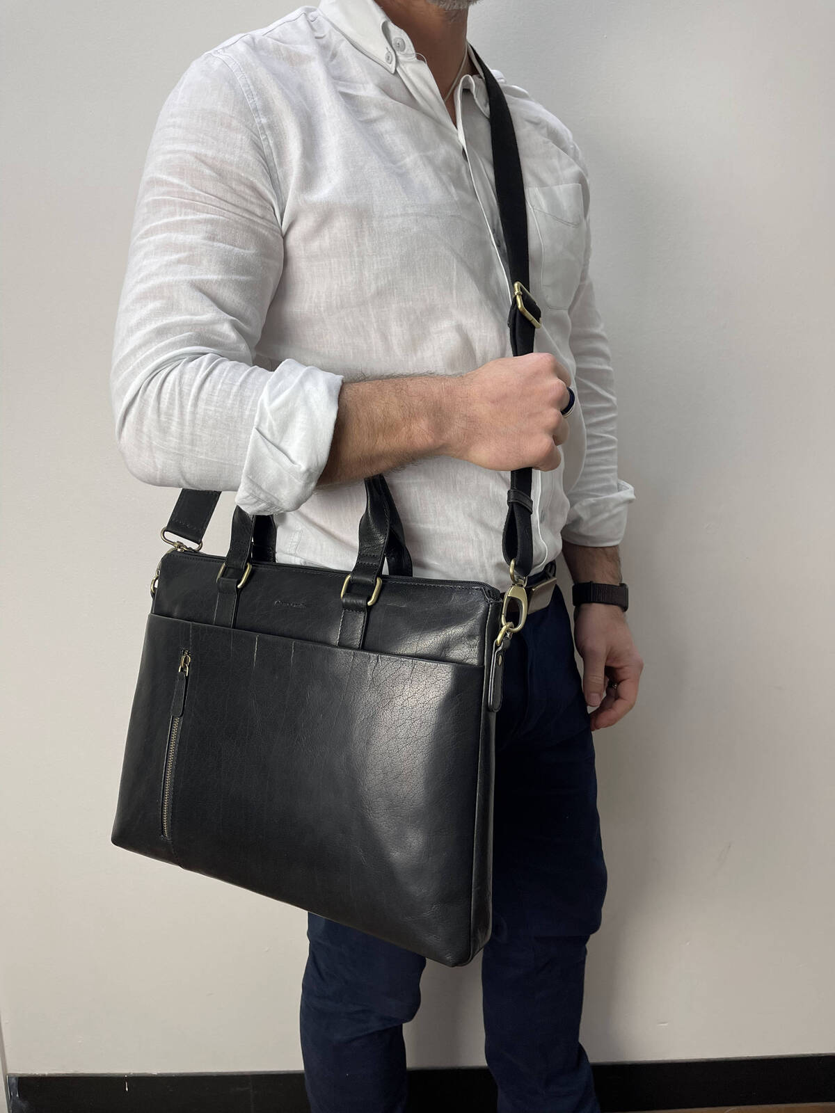 Pierre Cardin Leather 15" Laptop Briefcase Business Bag - Black 4