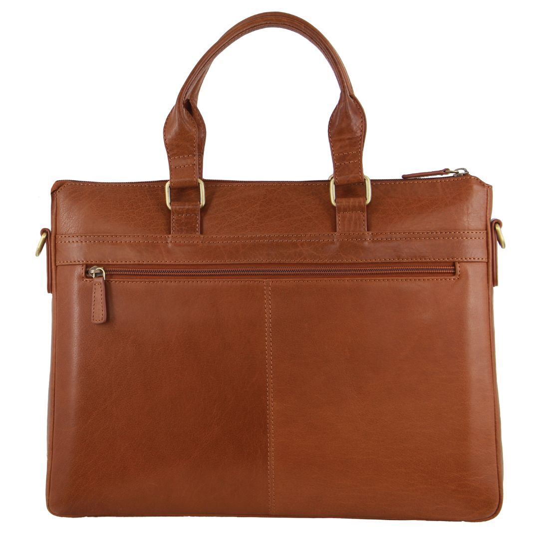 Pierre Cardin Mens Leather Briefcase Business Bag Shoulder 15" Laptop Tote - Tan 3